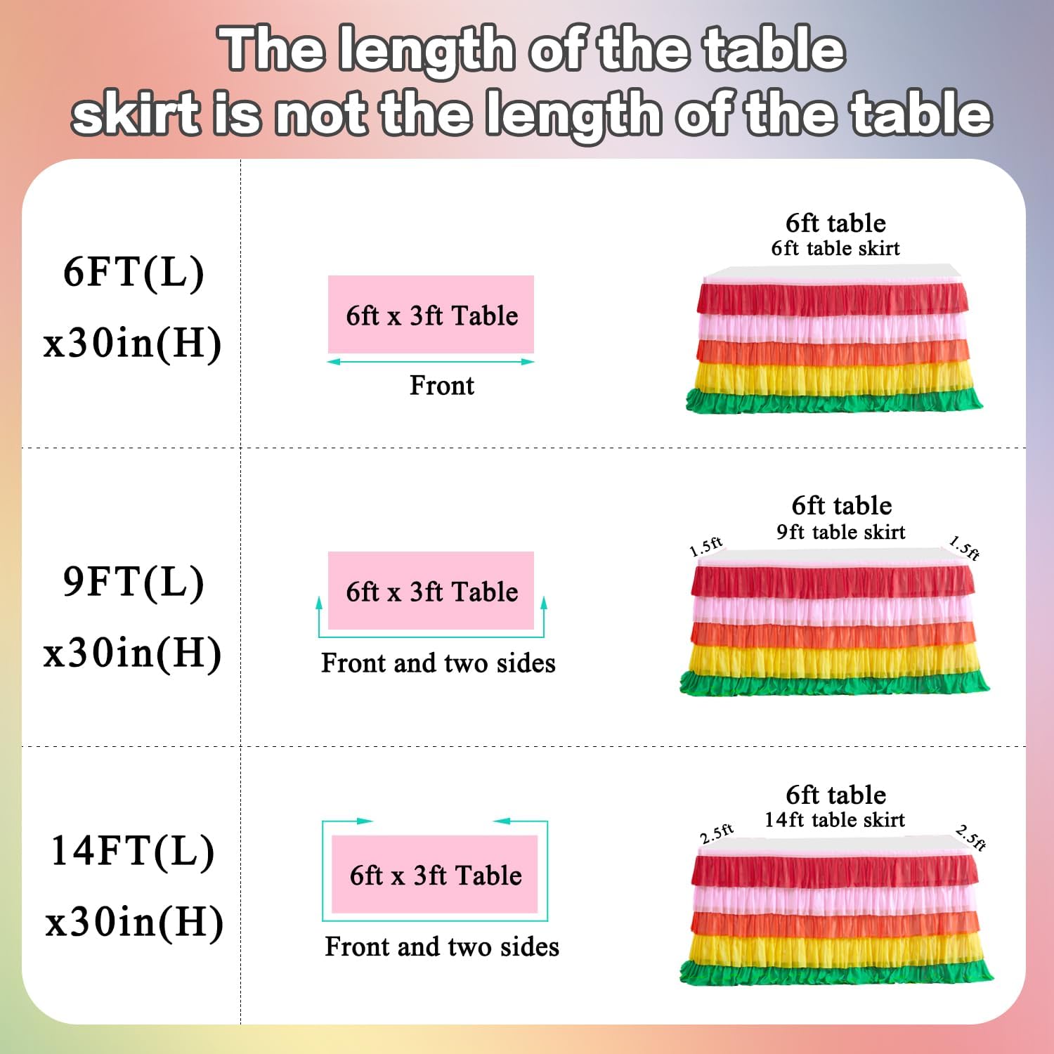 Rainbow Tutu Table Skirt 9ft for Birthday Party Decorations
