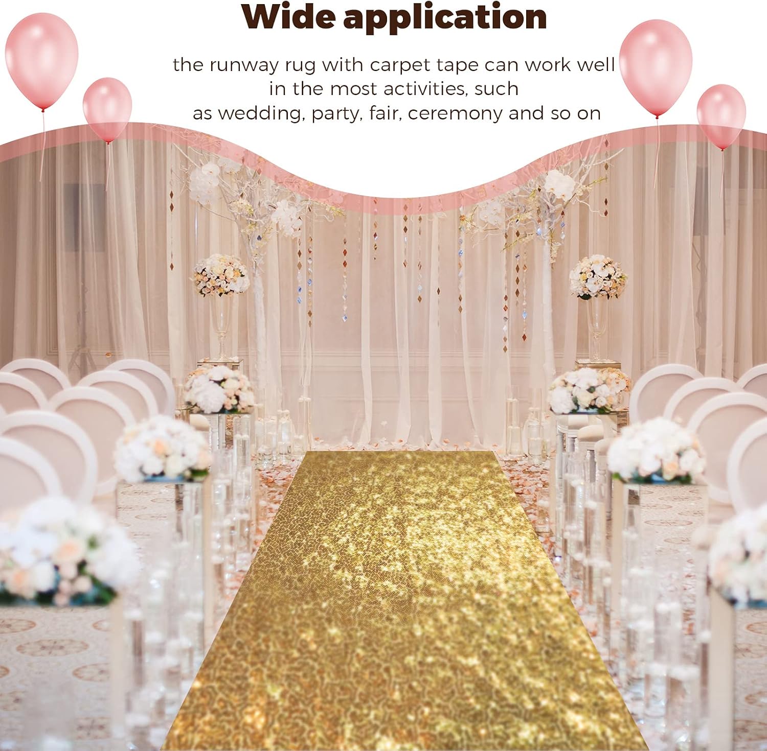 Irenare Gold Glitter Aisle Runner Wedding Carpet 2x15ft