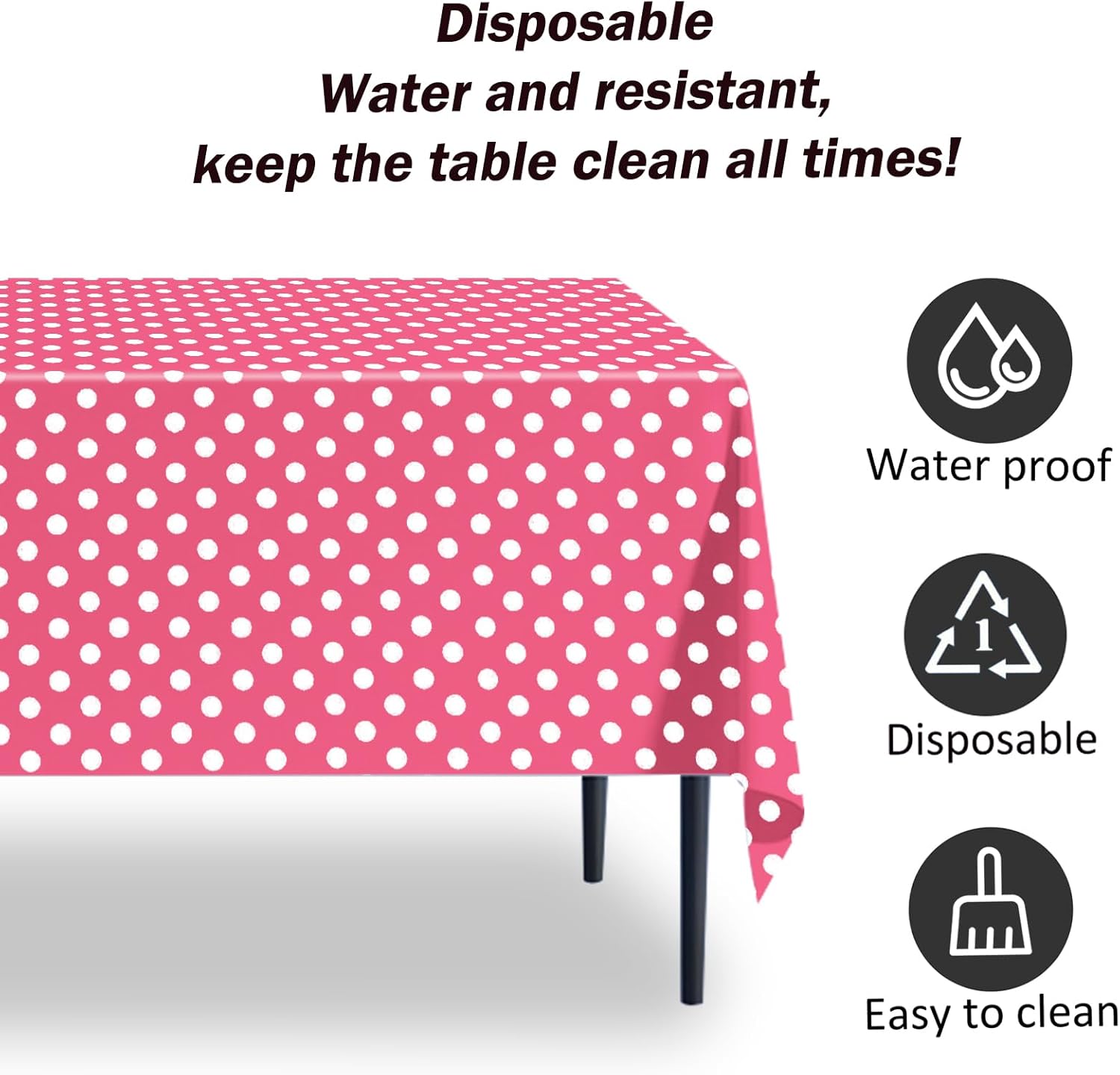 2 Pack Pink Polka Dot Tablecloth 54x108 Inches