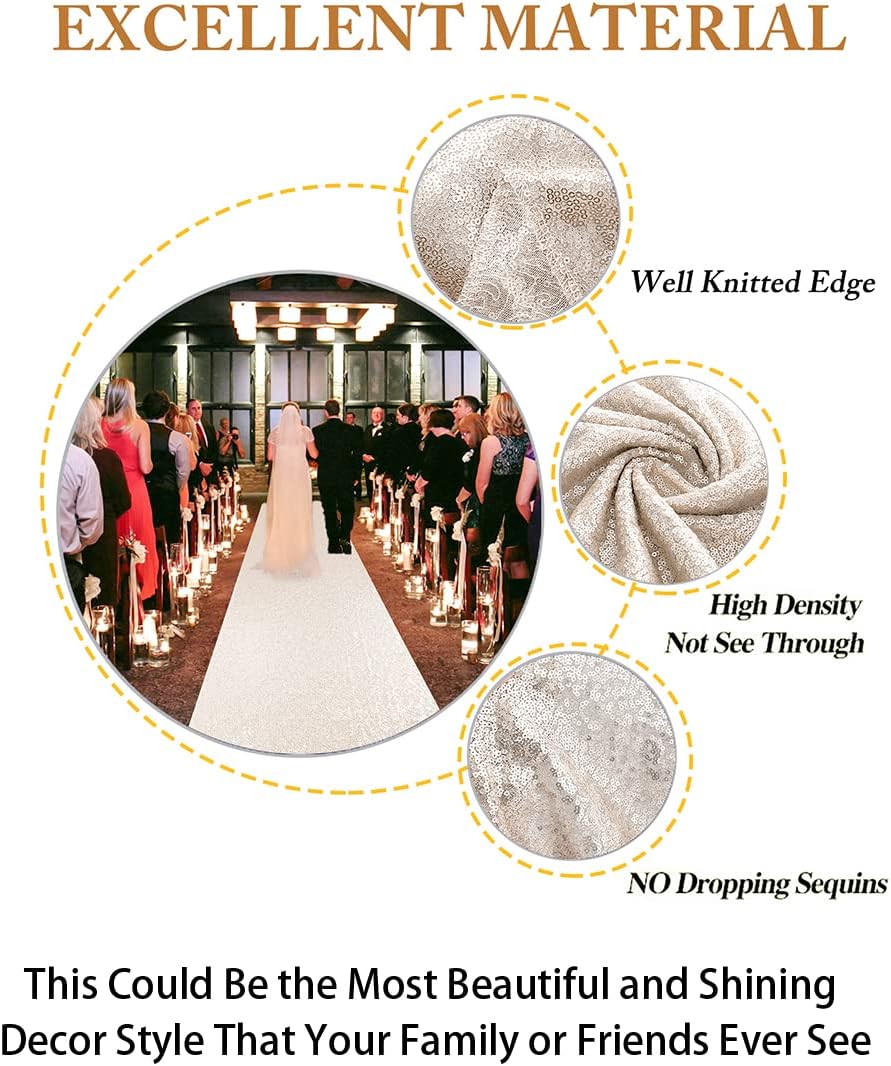 ShiDianYi Ivory Sequin Aisle Runner Wedding 2ft x 15ft
