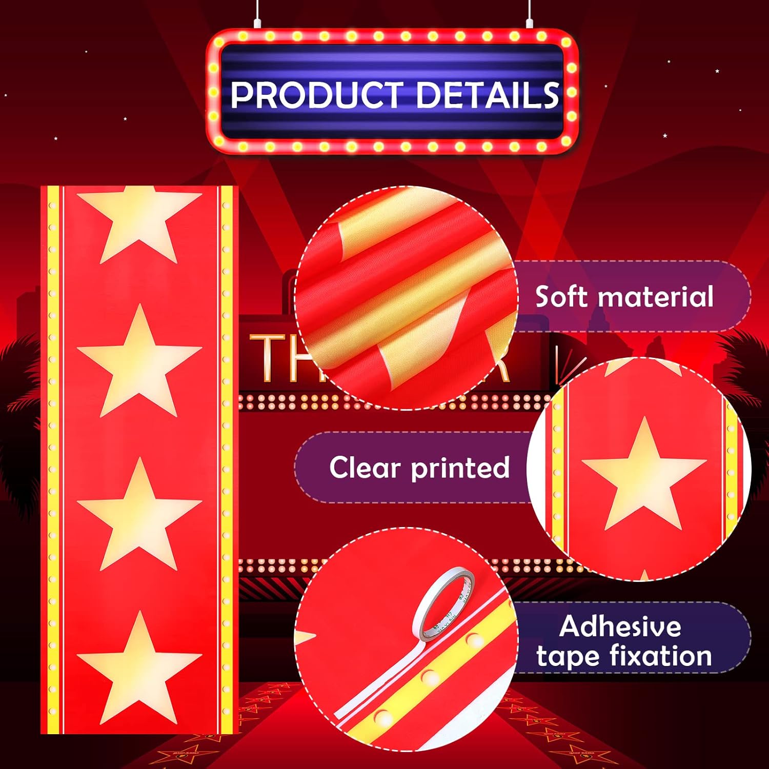 Movie Night Red Carpet Table Runner with LED Lights
