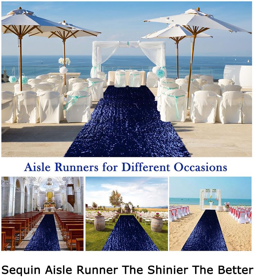 ShiDianYi Sequin Aisle Runner Wedding 2FTx15FT Navy Blue