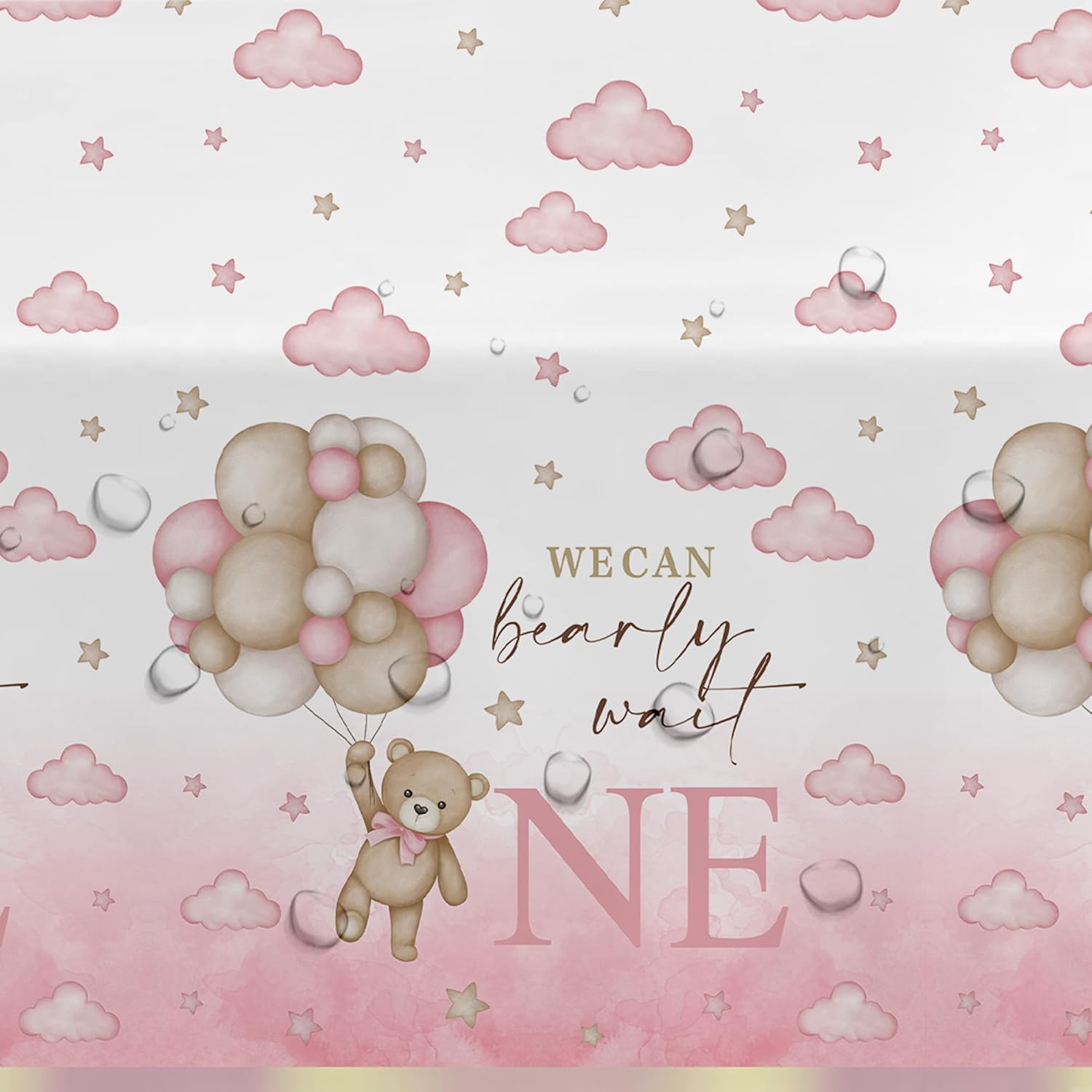 Bear 1st Birthday Tablecloth Set for Girl 3 Pack