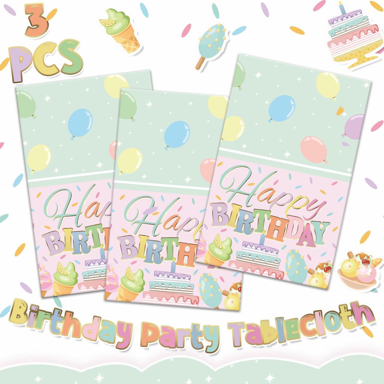 Zhynice Happy Birthday Tablecloth Set 3 Pcs Macaron Birthday Decorations