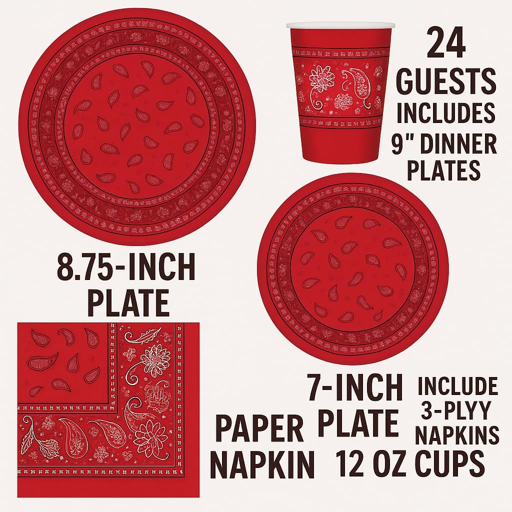Oojami Serves 24 Red Bandana Party Set