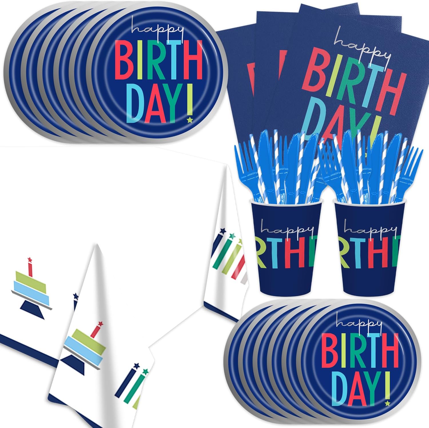 141Pcs Dark Blue Party Supplies for 20 Guests