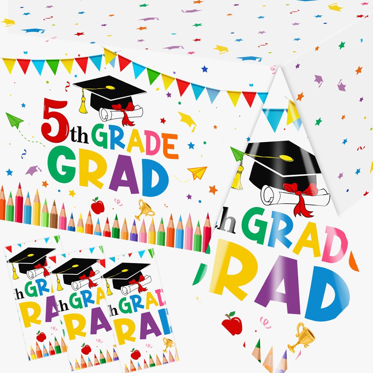 HAKOTI 3PCS 5th Grade Graduation Tablecloth Set