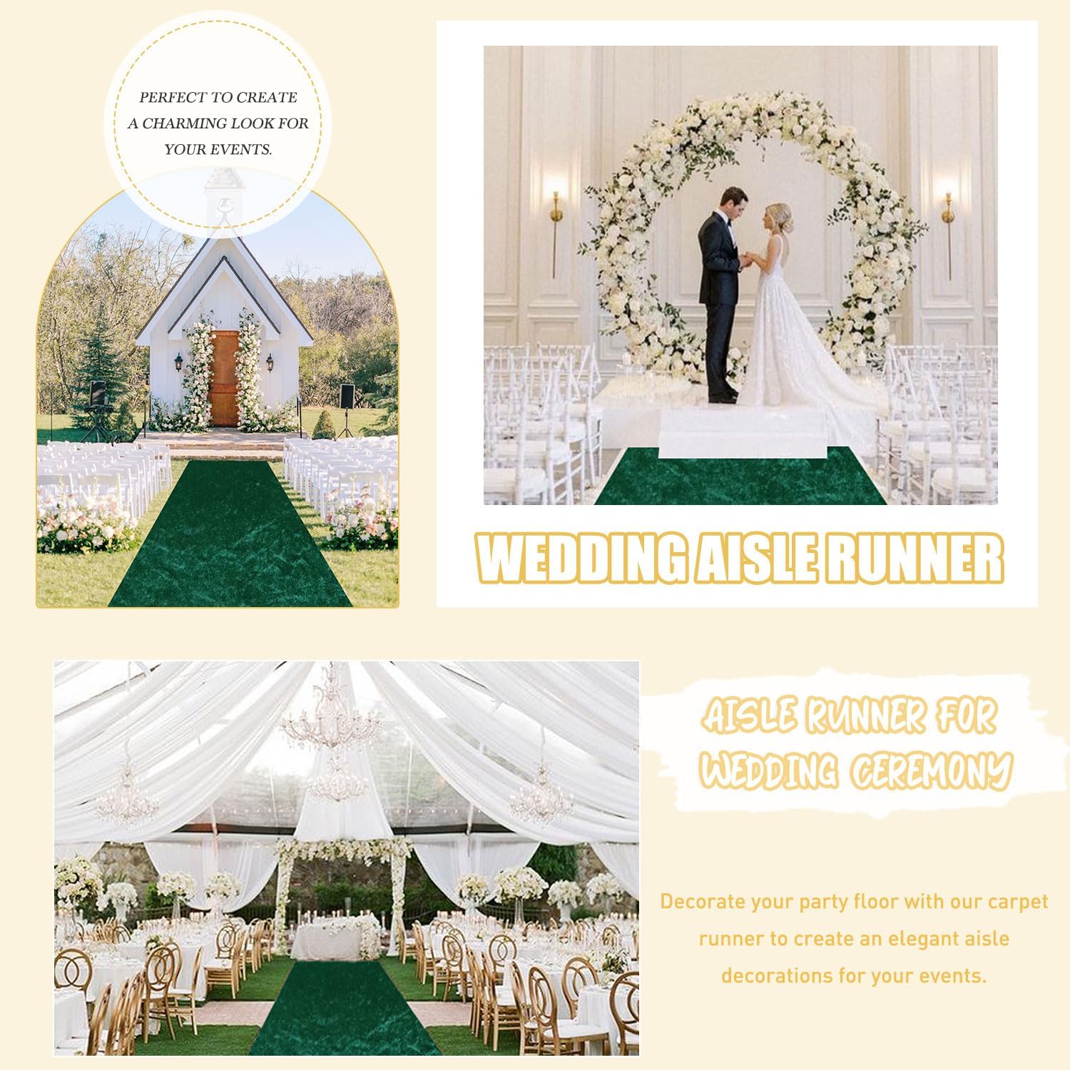 FUHSY Green Velvet Aisle Runner 4ftx30ft Wedding Carpet for Church and Beach