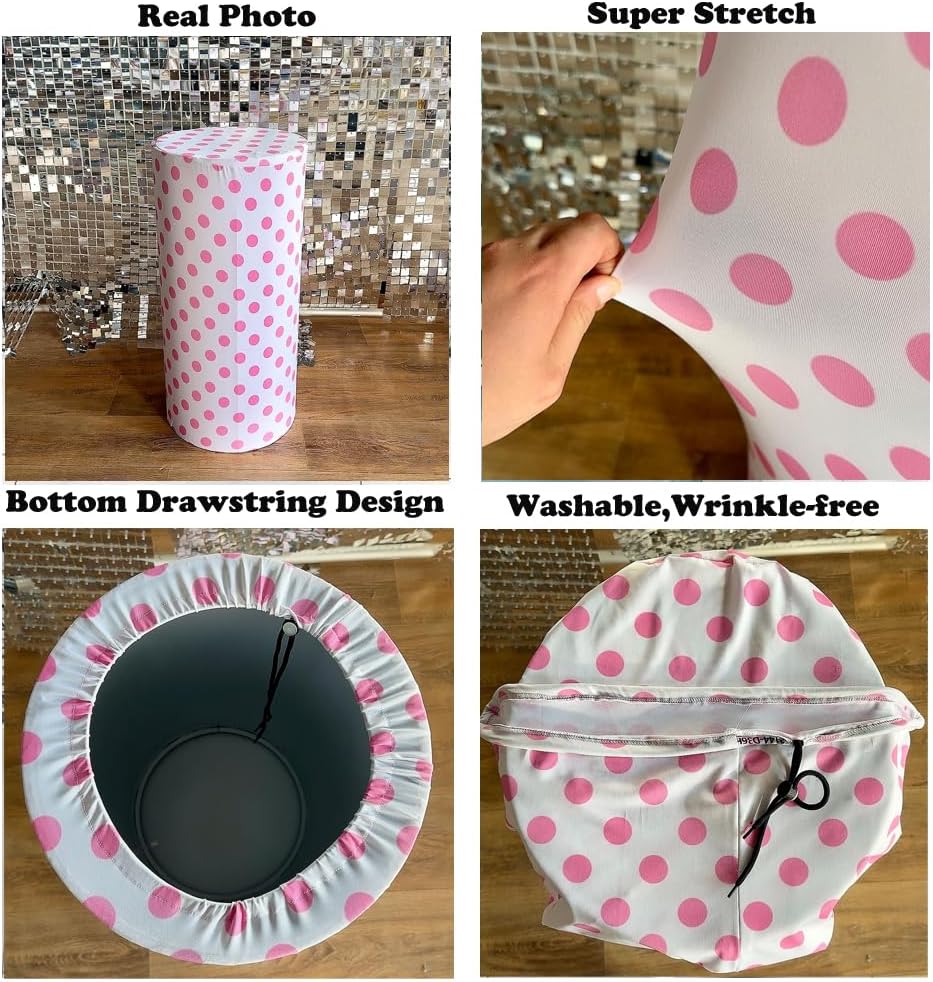 Pink Dots Round Cylinder Table Covers for Parties Decorations