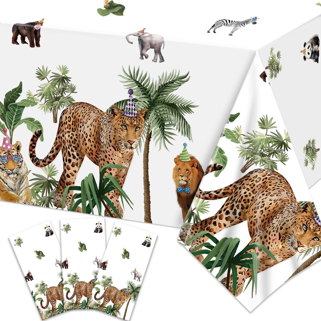 Haimimall Jungle Safari Tablecloths 3Pcs Set