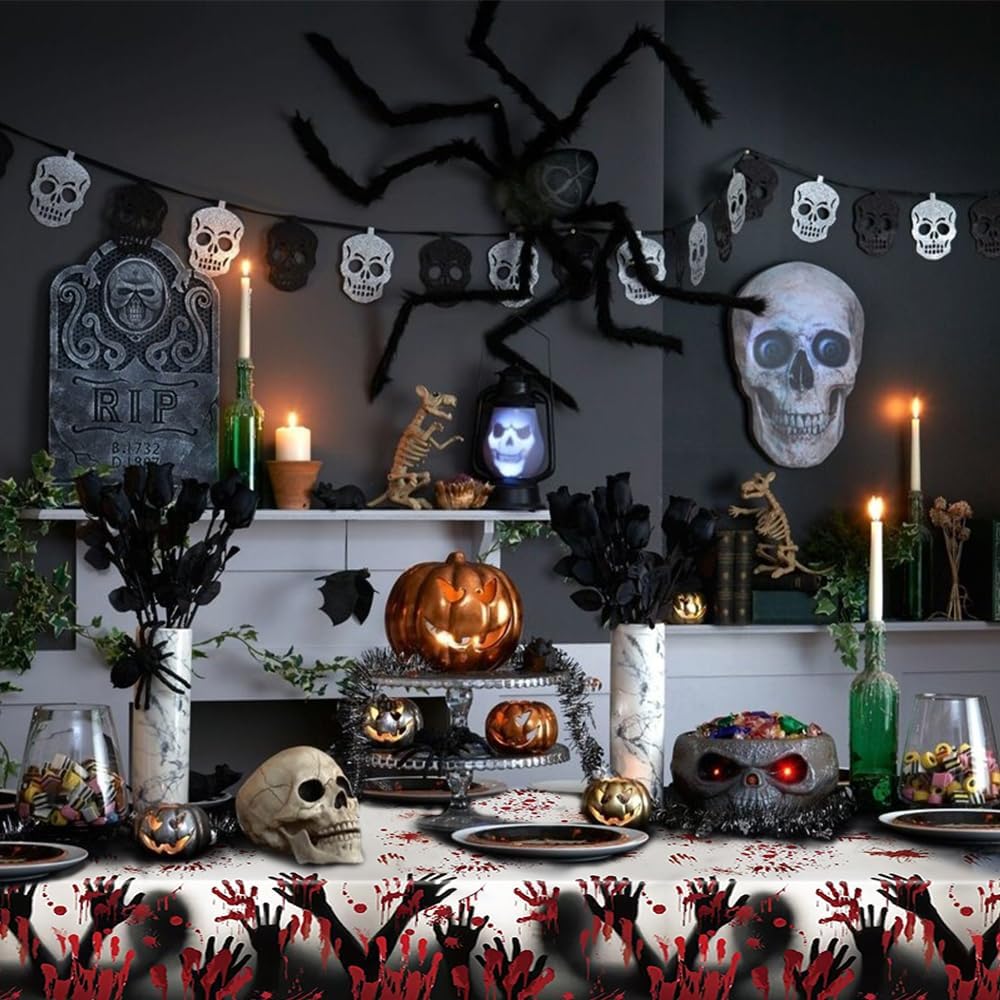 Halloween Plastic Tablecloth 2PCS 108x54In for Horror Party