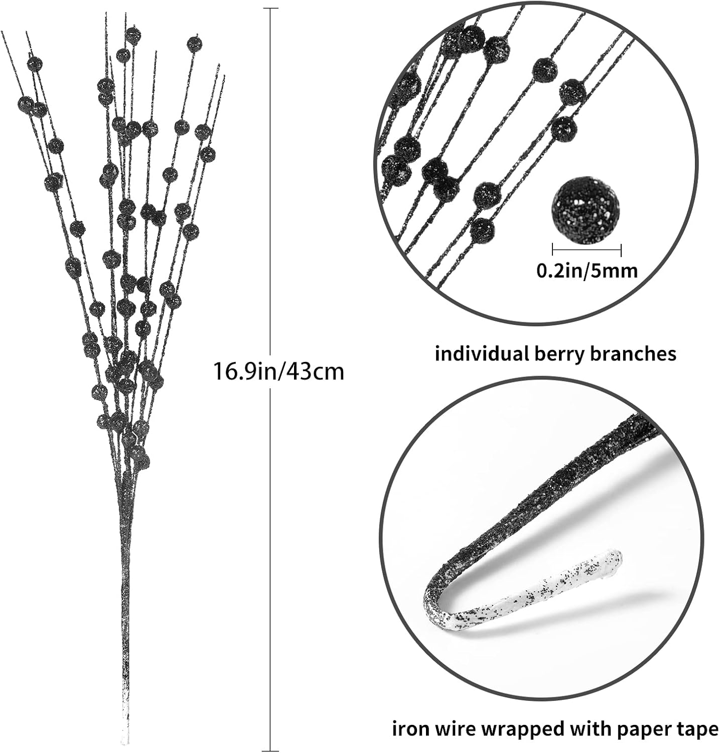Christmas Glitter Berry Stem Decorations 24 PCS