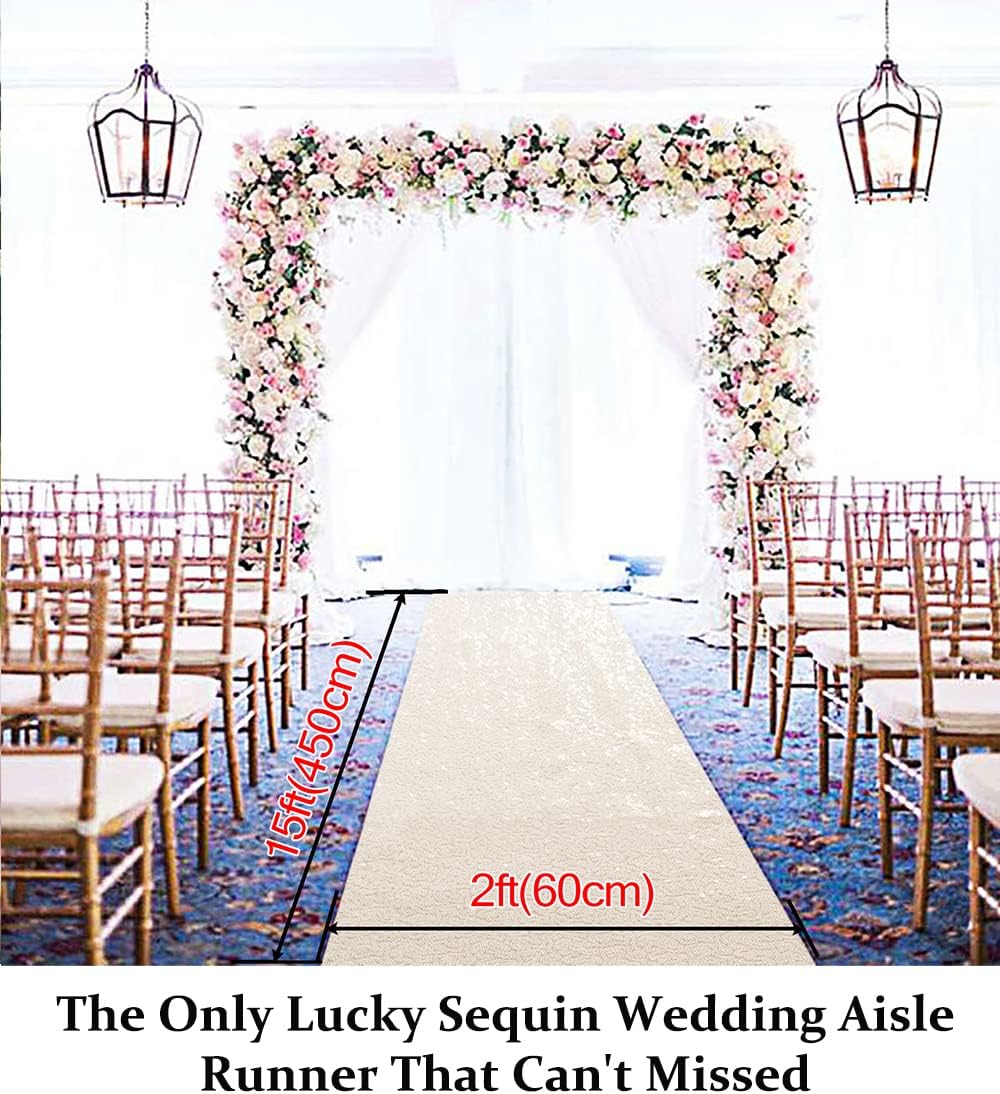 DuoBao Ivory Sequin Aisle Runner 15FTx2FT Wedding Decor
