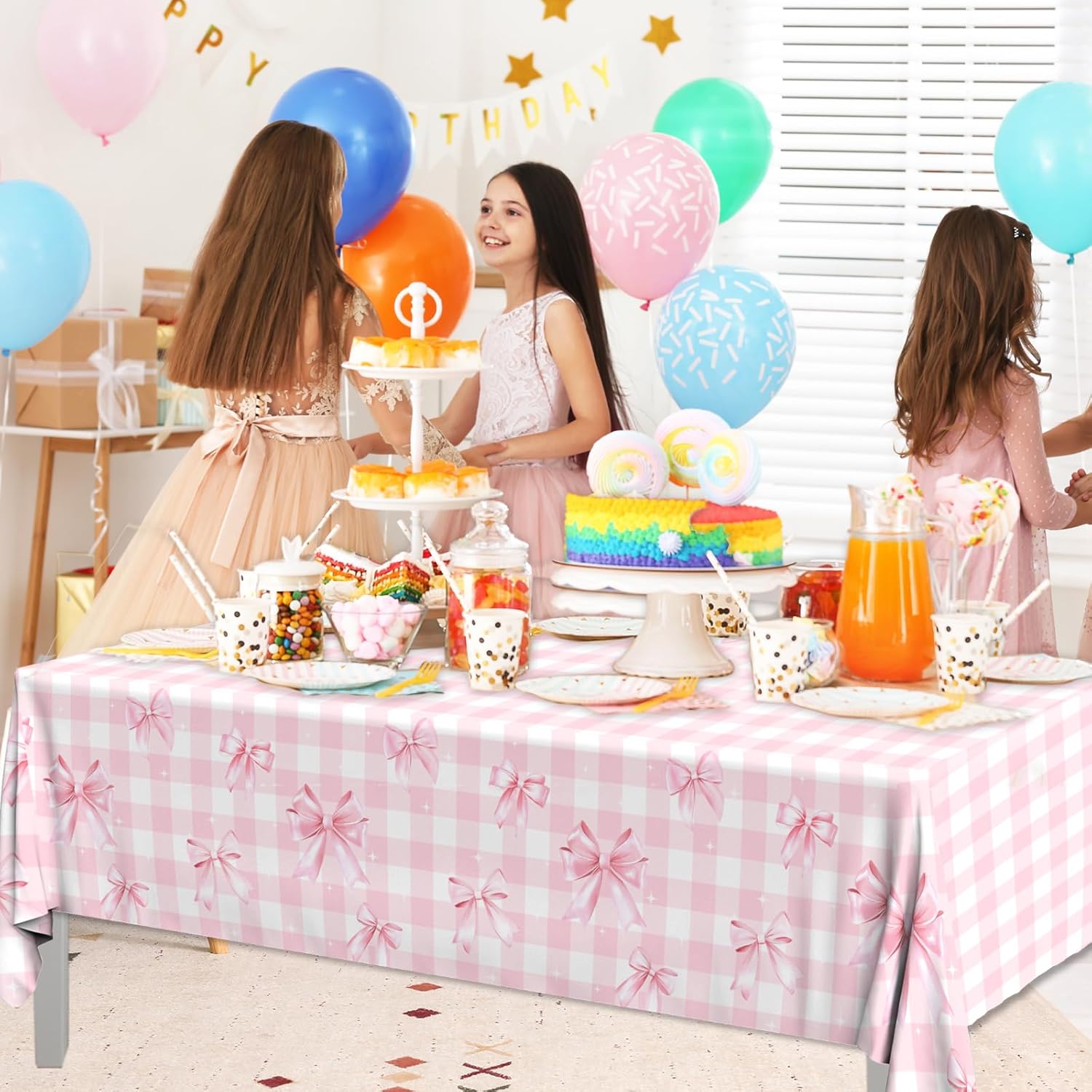3Pcs Pink Bow Tablecloths Coquette Birthday Decorations