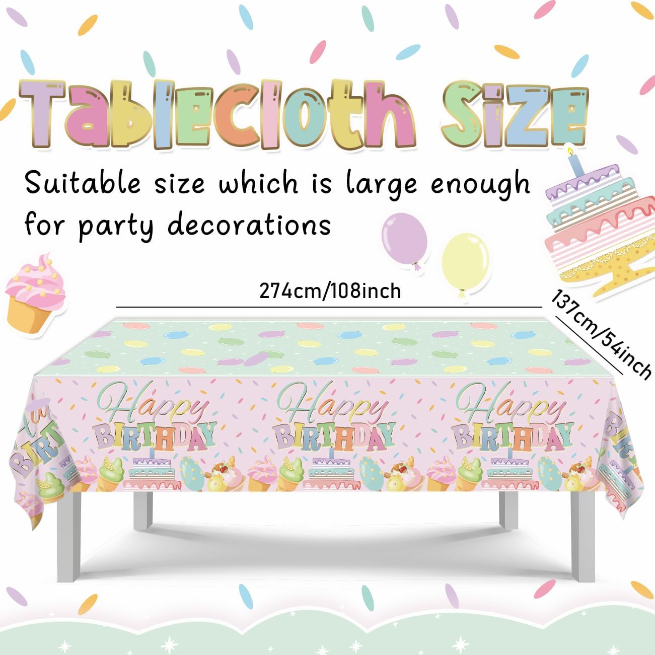 Zhynice Happy Birthday Tablecloth Set 3 Pcs Macaron Birthday Decorations