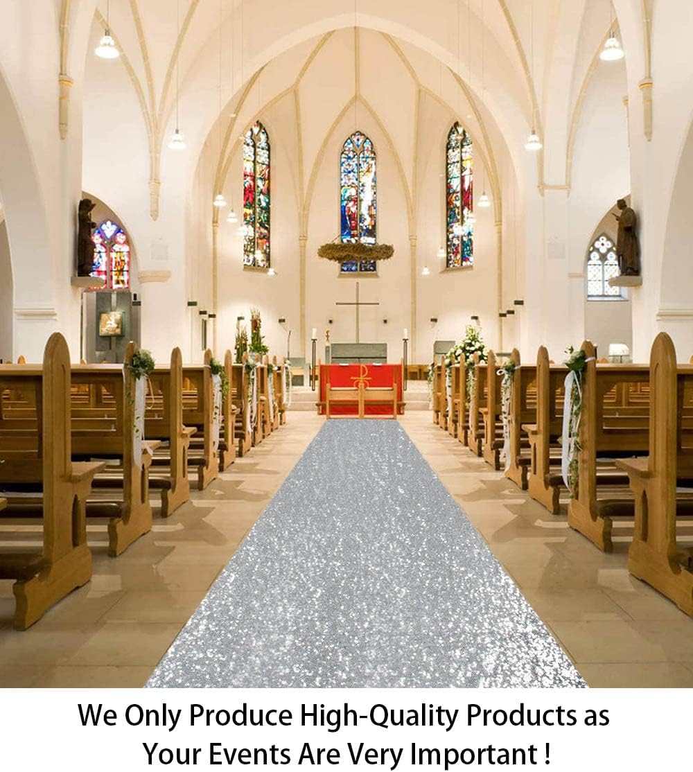 ShiDianYi 4x15 Ft Silver Sequin Aisle Runner Wedding Decor