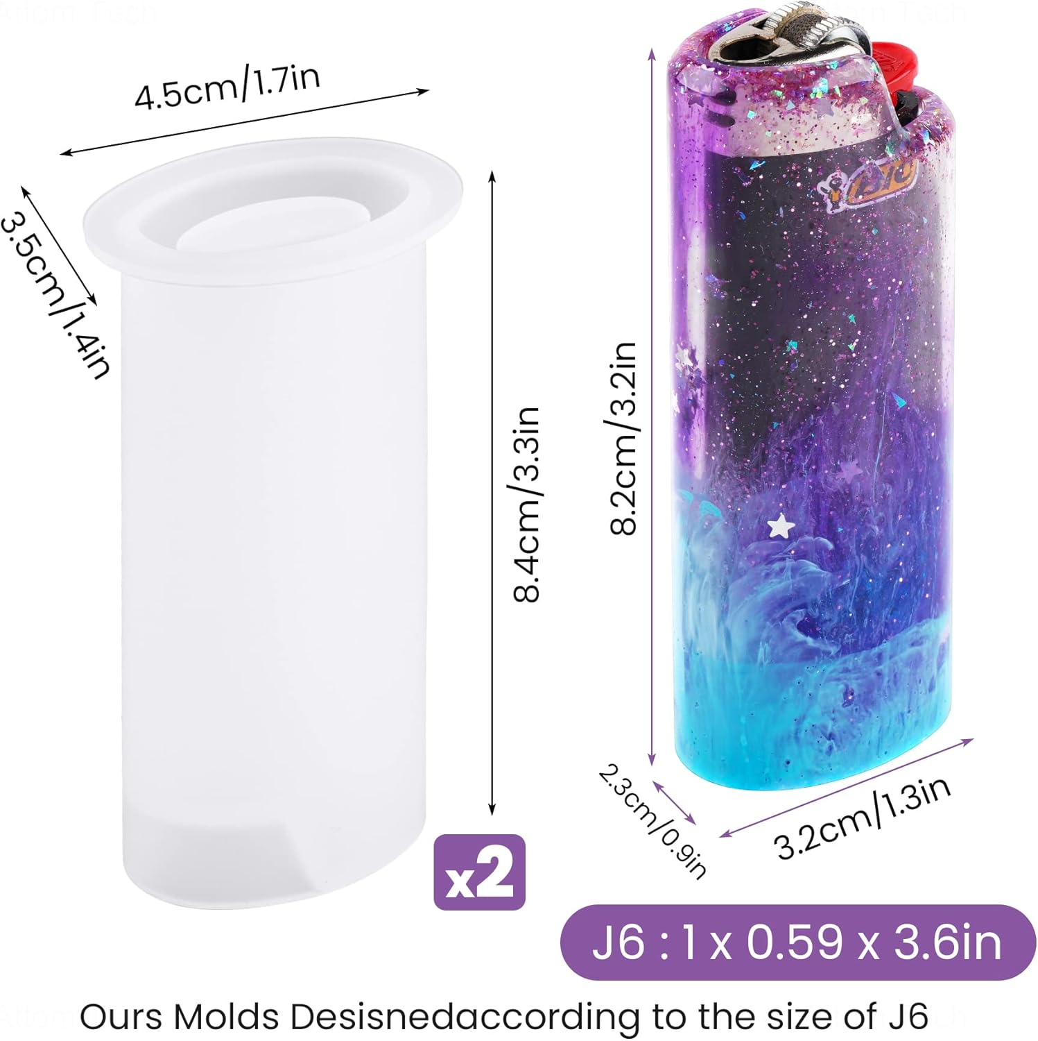 NiArt 2PCS Lighter Case Resin Mold Glitter Pack