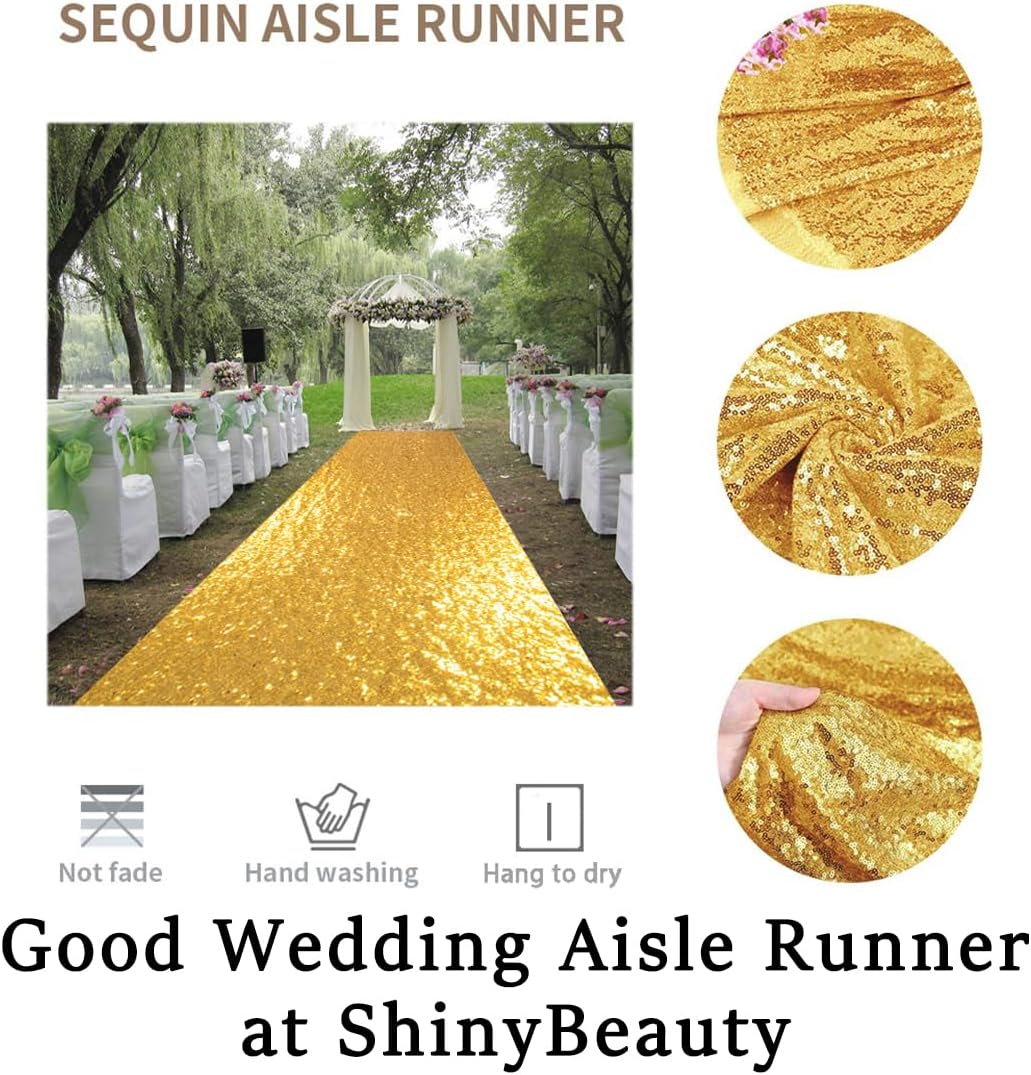 ShinyBeauty 4x20ft Sequined Gold Wedding Aisle Runner