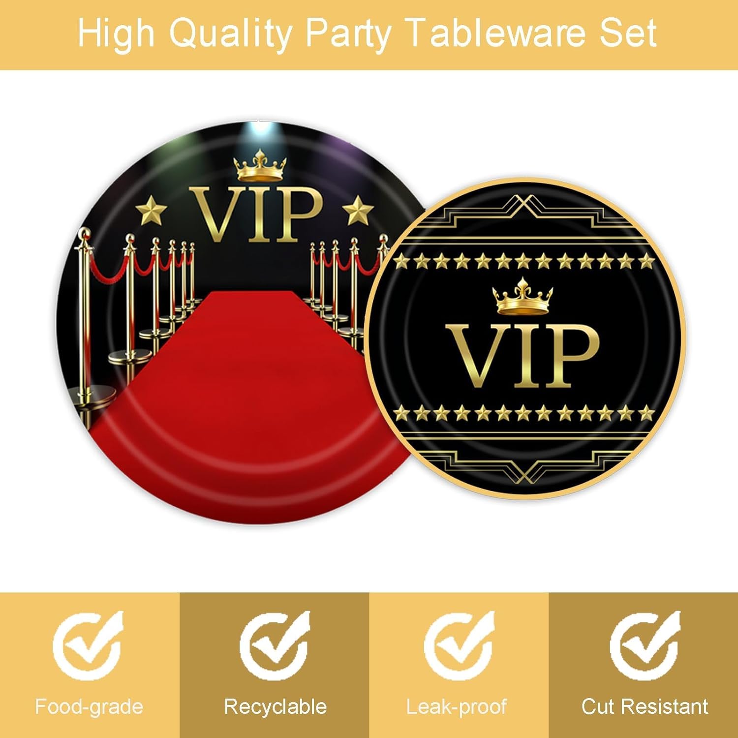 96Pcs VIP Party Supplies Red Carpet Plates Napkins and Forks Set