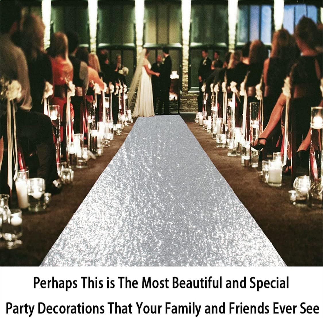 ShinyBeauty Silver Sequin Aisle Runner 3FTx15FT