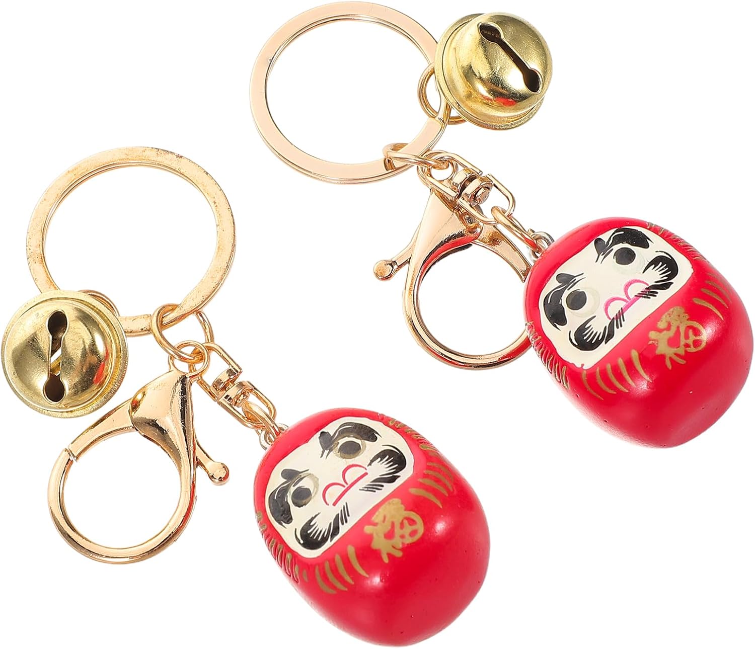 LOGOFUN 4PCS Japanese Daruma Keychain with Bell Good Luck Charm - Red