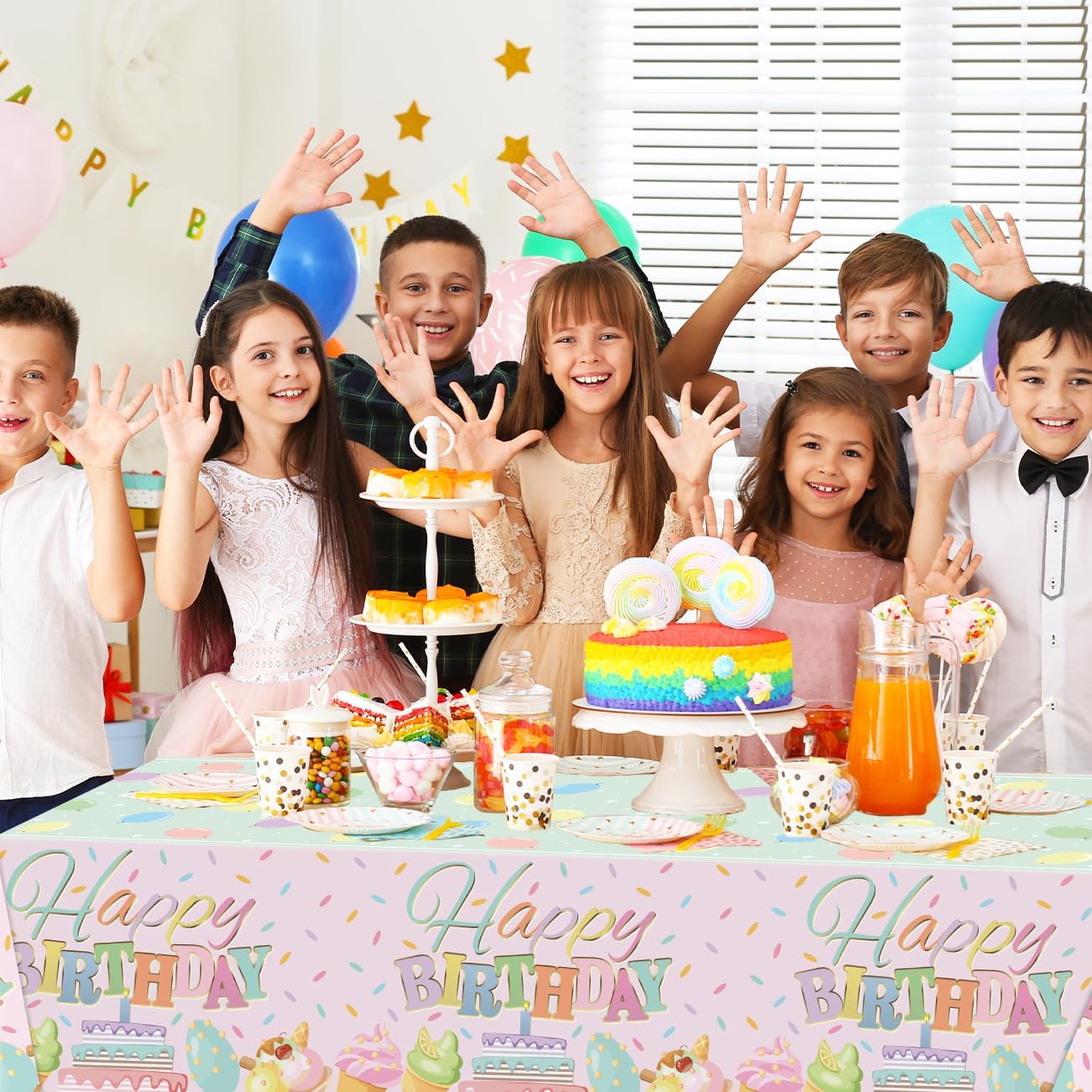 Zhynice Happy Birthday Tablecloth Set 3 Pcs Macaron Birthday Decorations