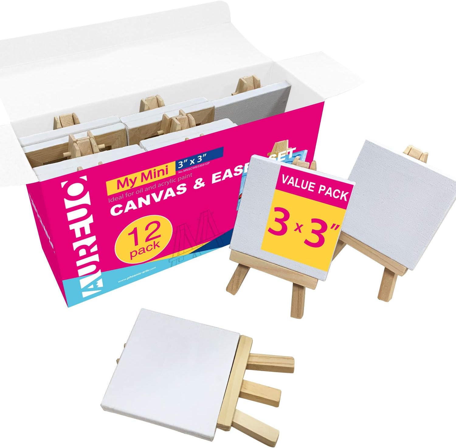 Aureuo Mini Canvas and Easel Set 3x3 Inch 12 Pack