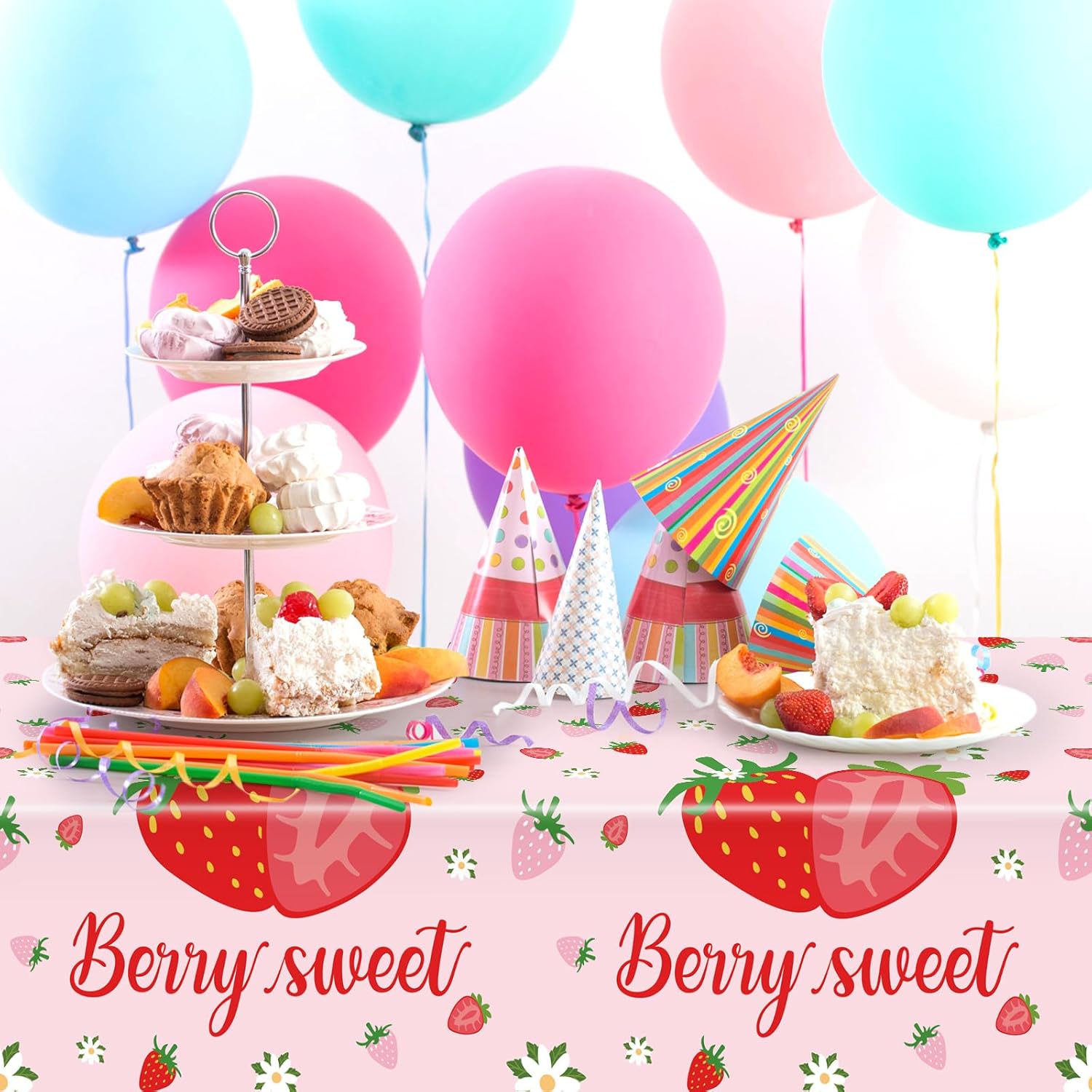 Hxezoc 3 Pack Strawberry Tablecloths for Parties