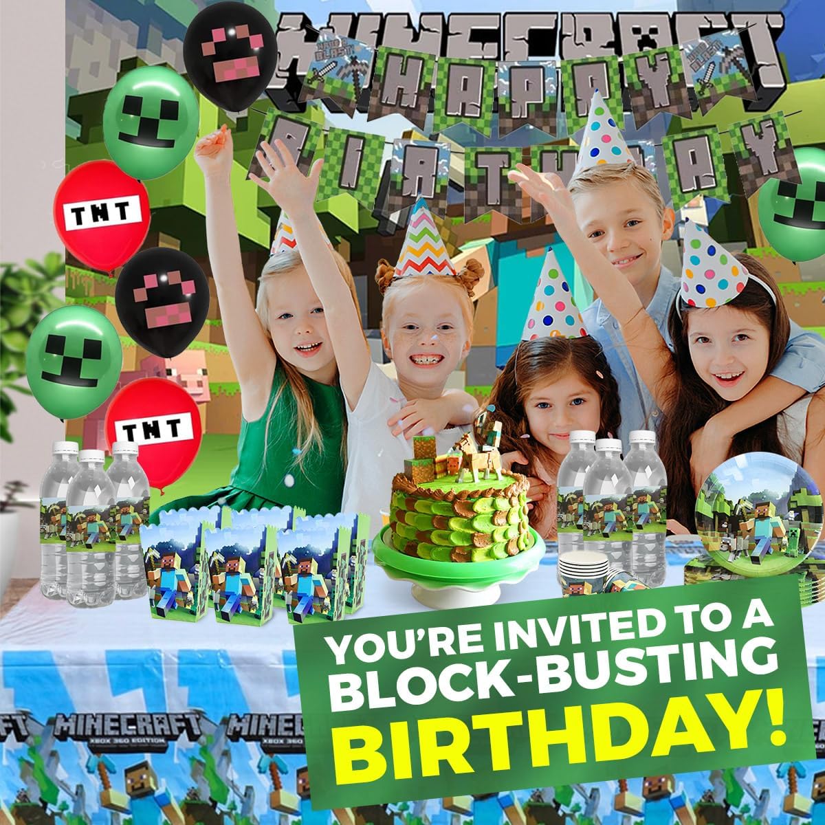 Pixel Miner Craft Birthday Party Decor Kit for 10