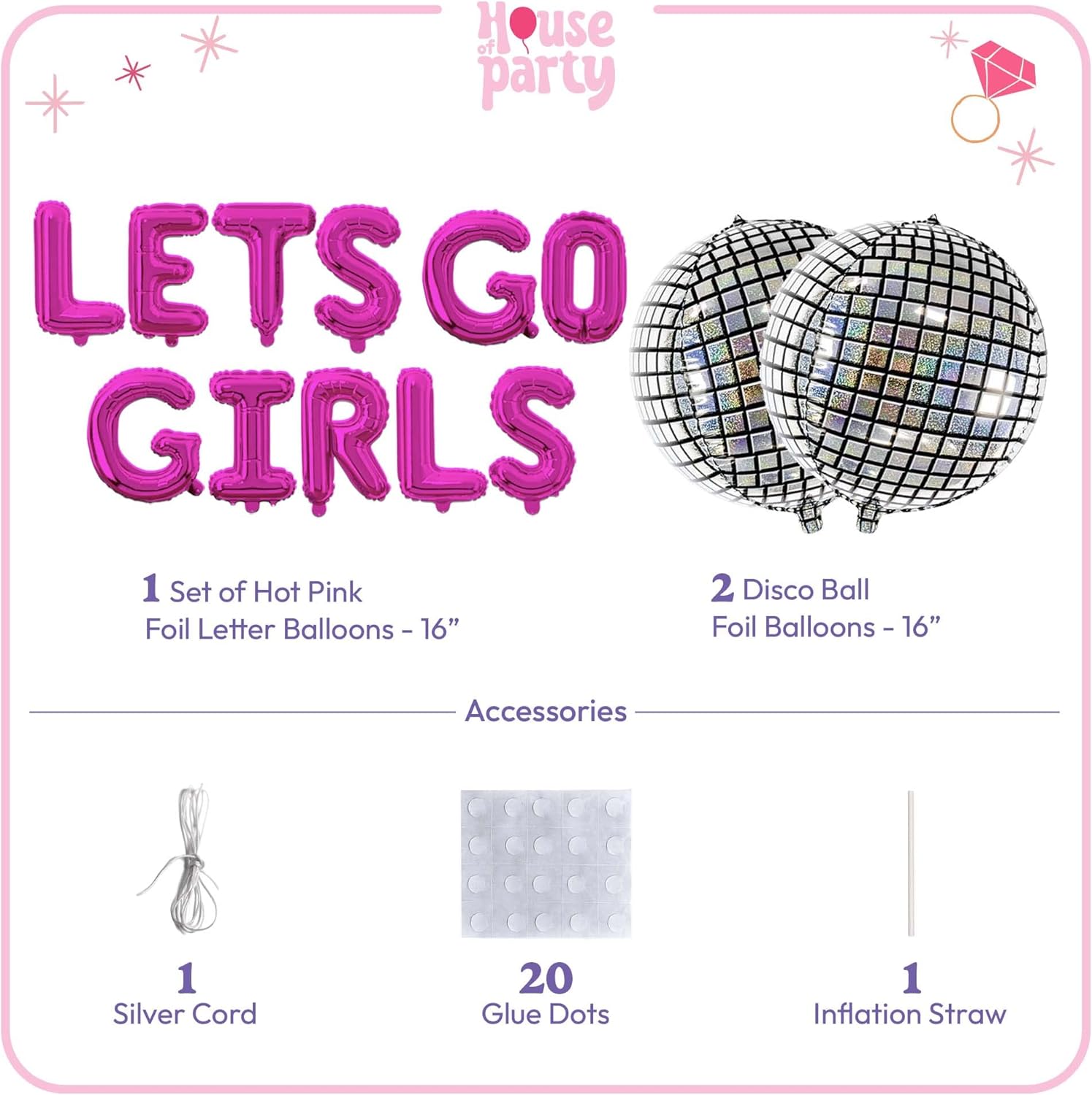 House Of Party Lets Go Girls Foil Balloons 16 Silver