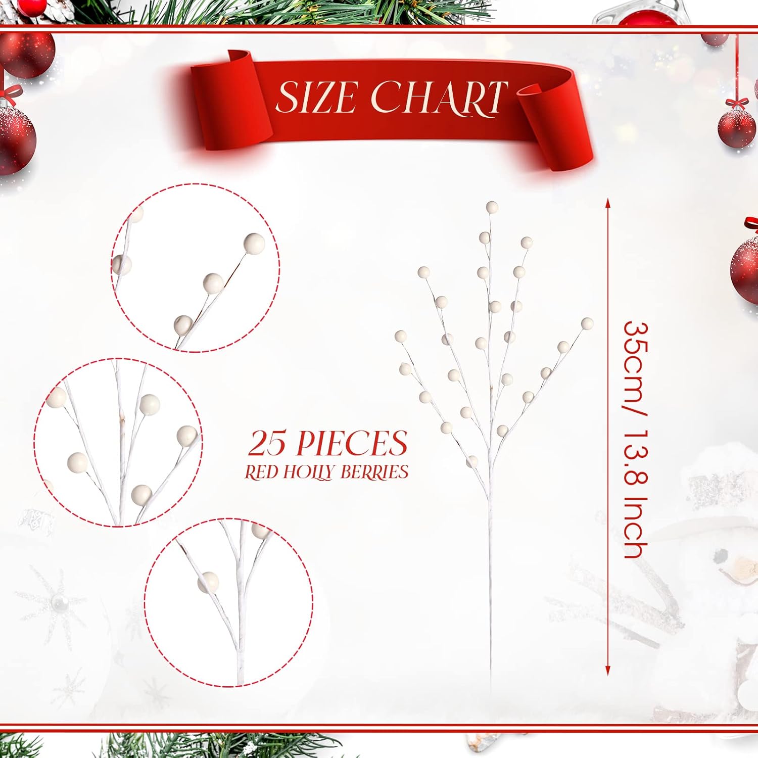 Tatuo 20 Piece Artificial Holly Berry Stem Set