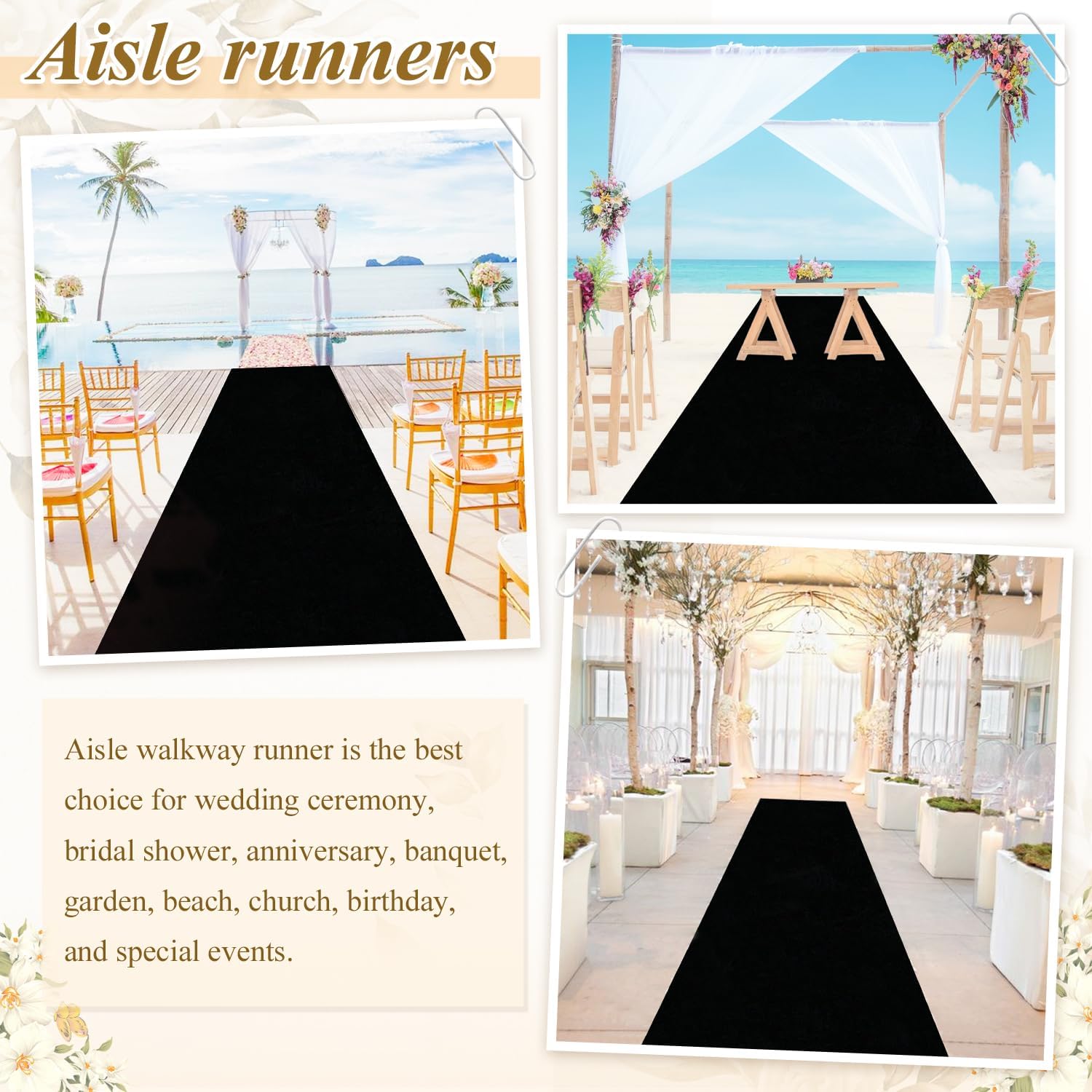 Black Velvet Aisle Runner for Wedding 24In x 15FT
