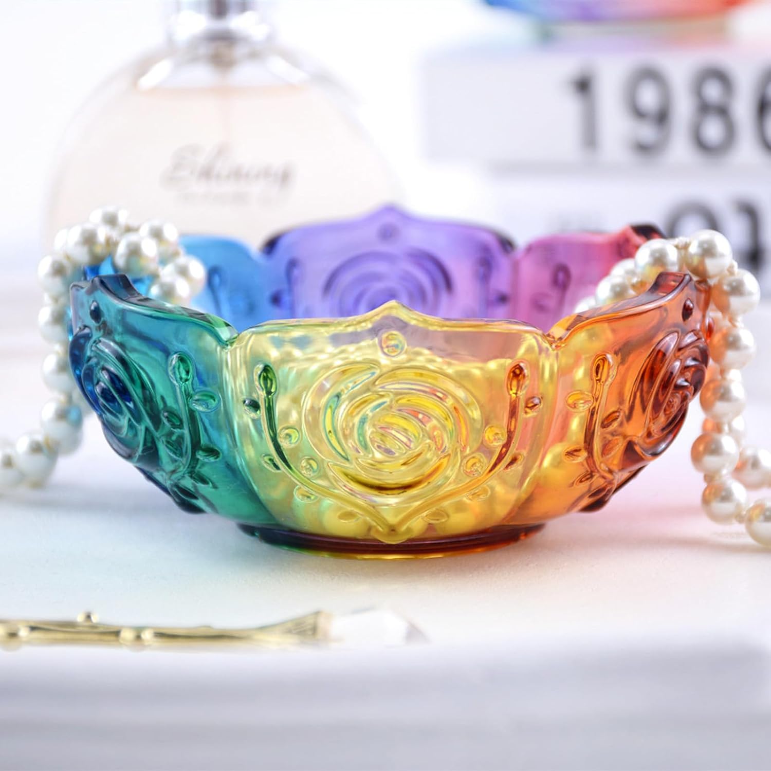 Resin Bowl Mold with Rose and Lotus Design