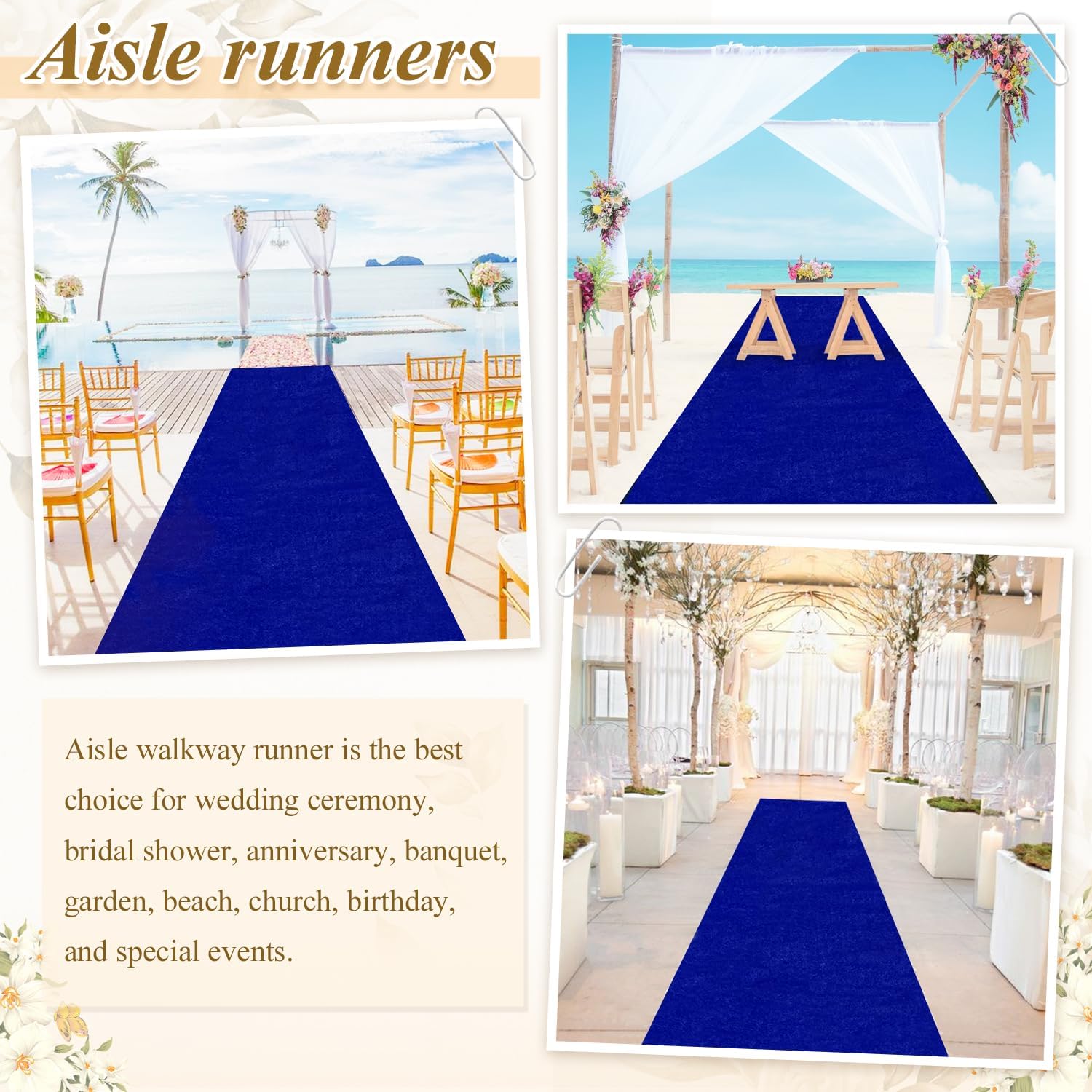 Velvet Blue Aisle Runner for Wedding 2FTx15FT Carpet Decor