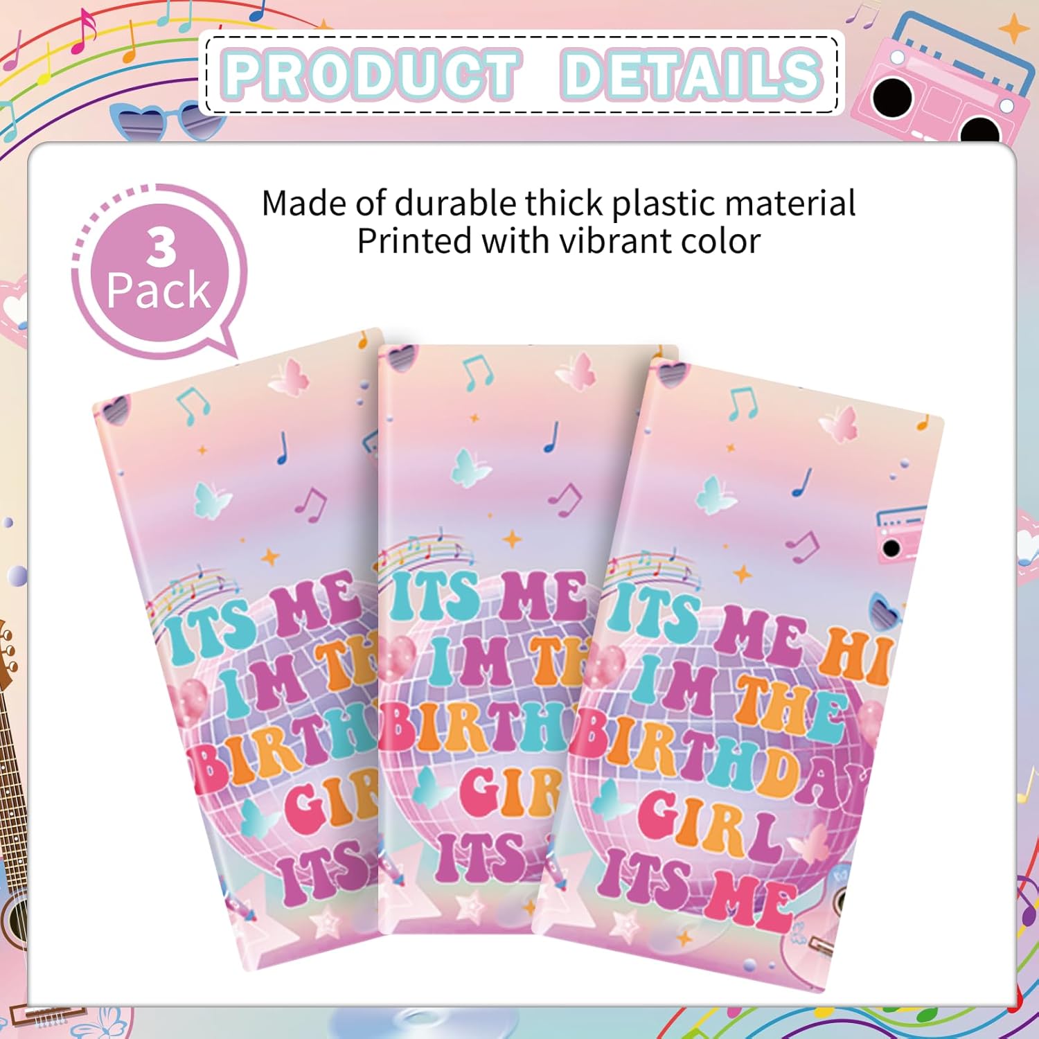 HigzYovn 3PCS Birthday Girl Tablecloth 108x54 Inches Decor