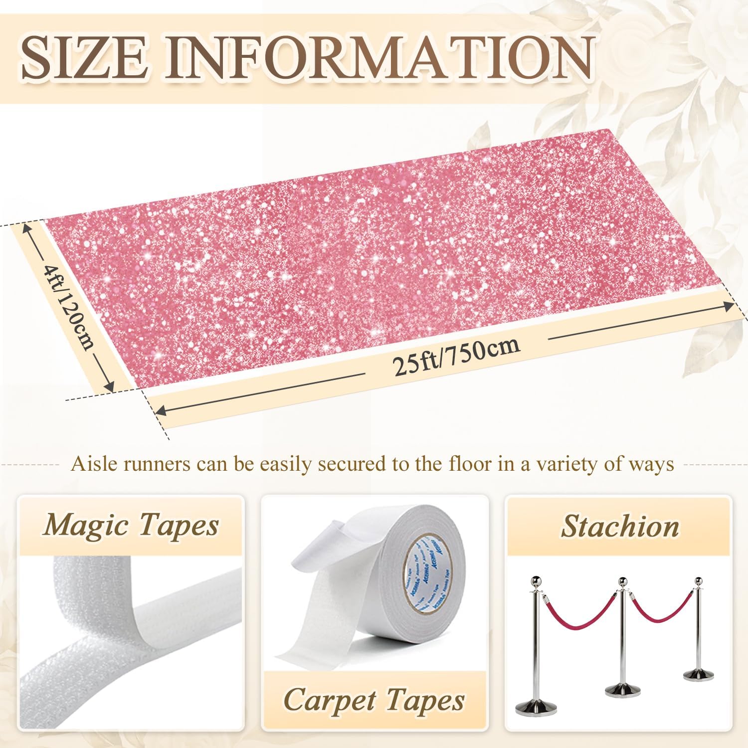 Pink Sequin Aisle Runner 4x25FT Wedding Carpet Runner