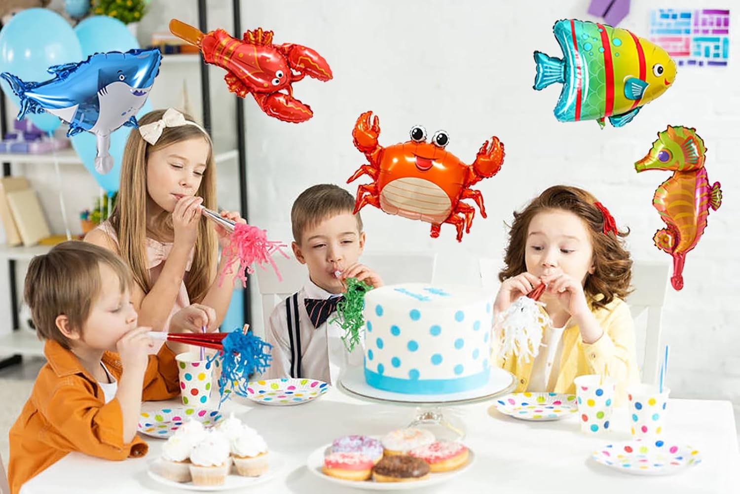 Ocean Animal Foil Balloons Set for 3rd Birthday Party