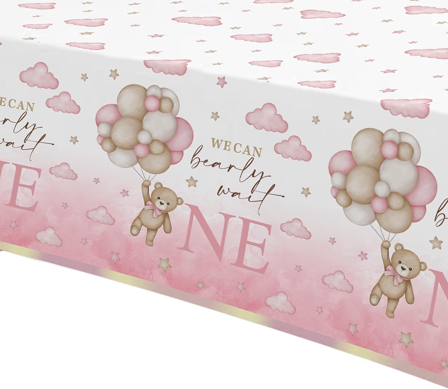Bear 1st Birthday Tablecloth Set for Girl 3 Pack