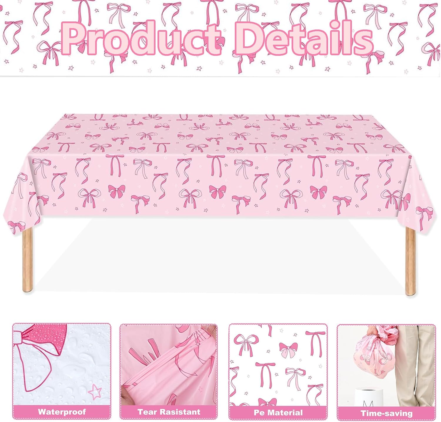 3PCS Bow Themed Tablecloths for Spring Summer Parties