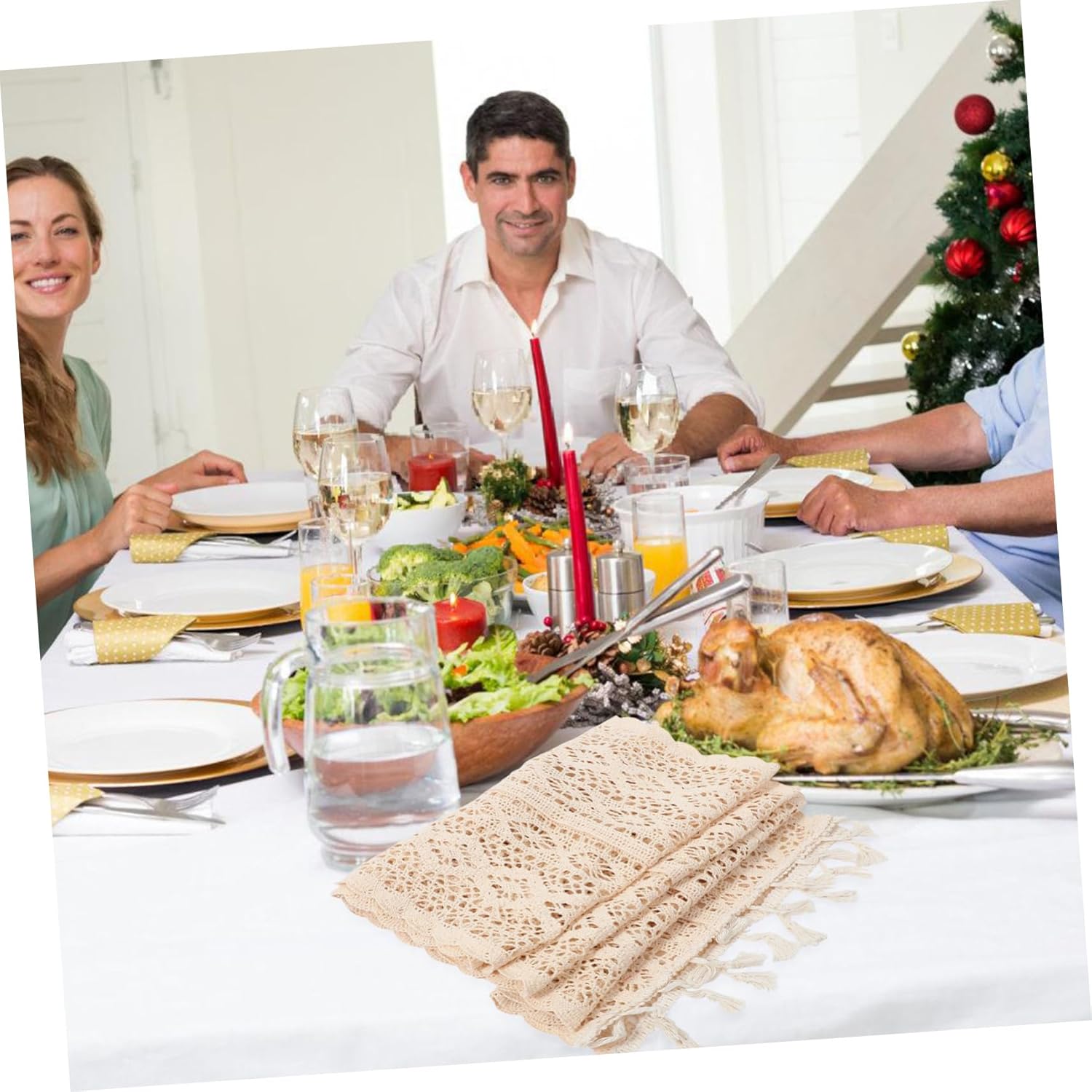 Ciieeo Elegant Lace Tablecloth Holiday Table Runner Hollow Design Wedding