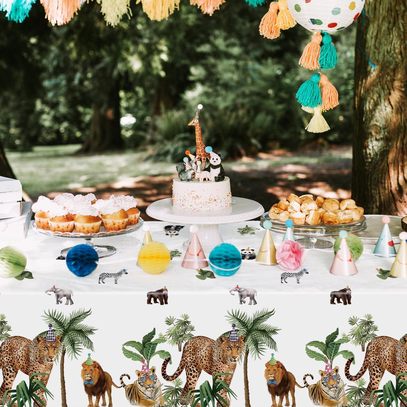 Haimimall Jungle Safari Tablecloths 3Pcs Set