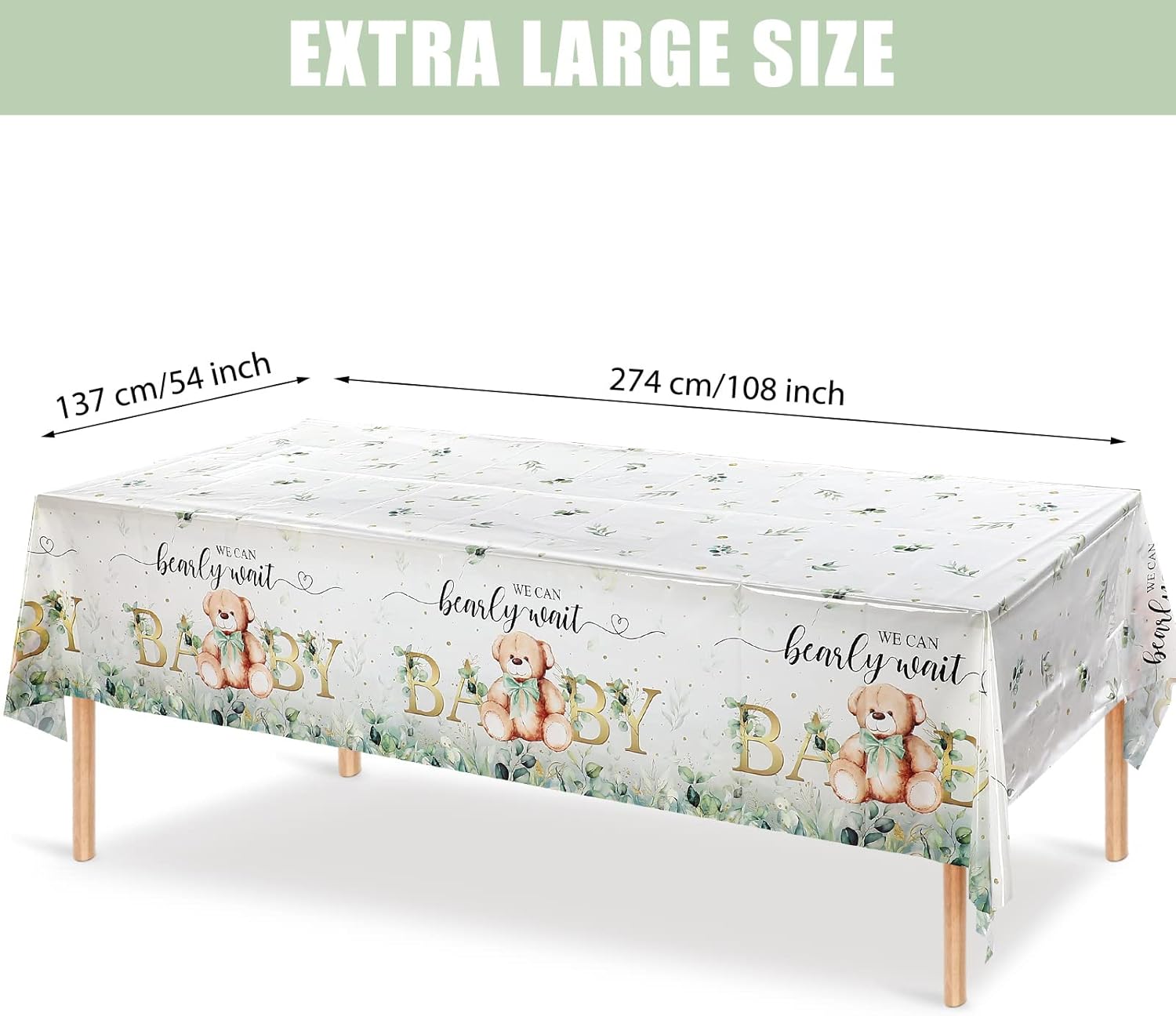 Tegeme Bear Baby Shower Tablecloth 54x108 Inch 3 Pack Green