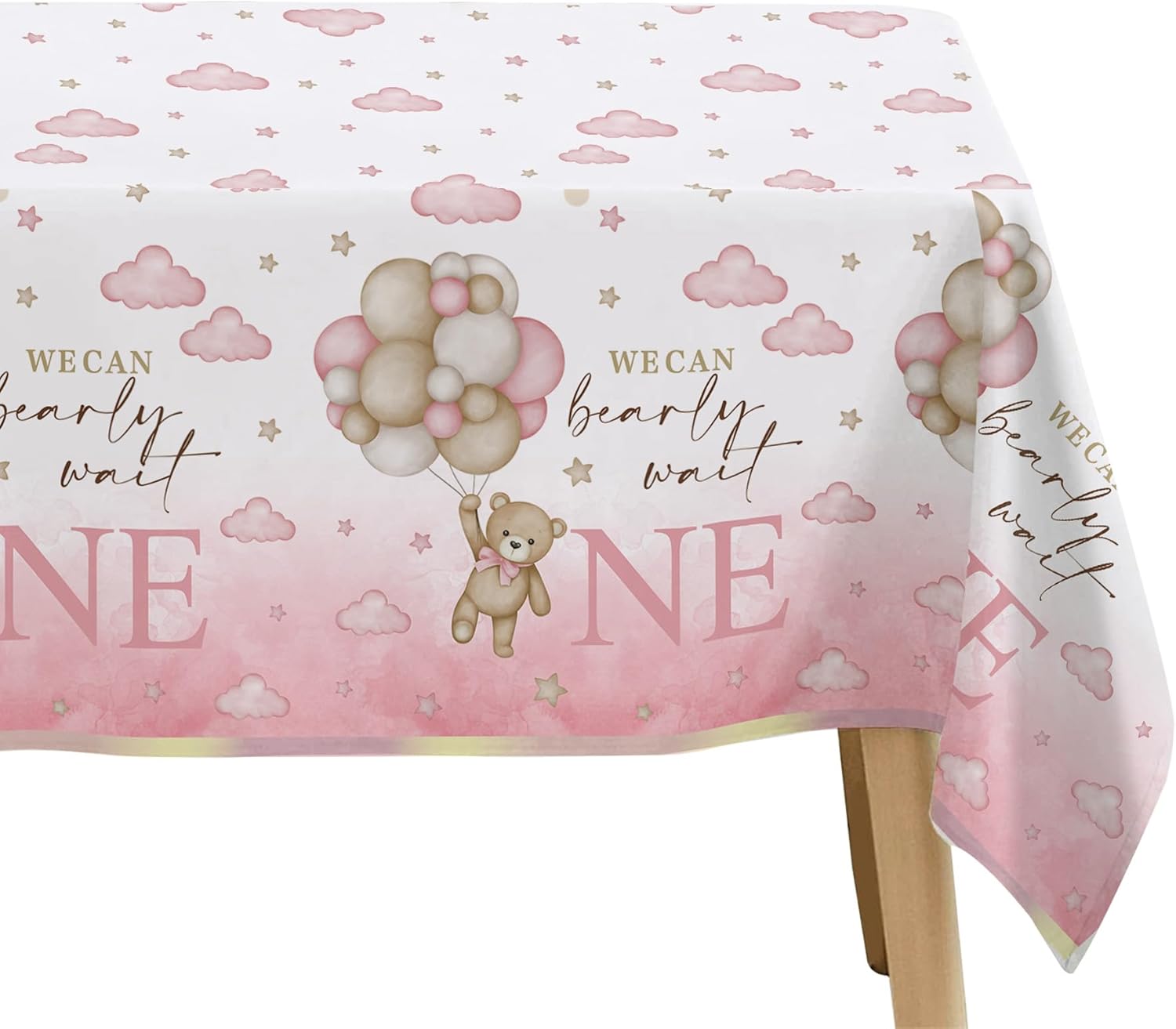 Bear 1st Birthday Tablecloth Set for Girl 3 Pack