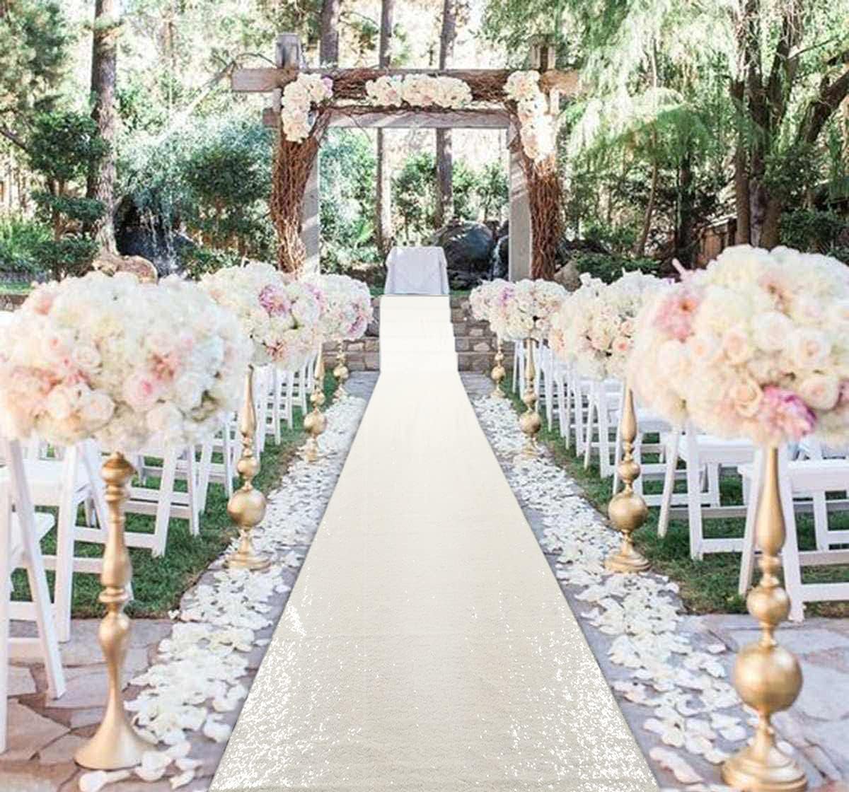 DuoBao Ivory Sequin Aisle Runner 15FTx2FT Wedding Decor
