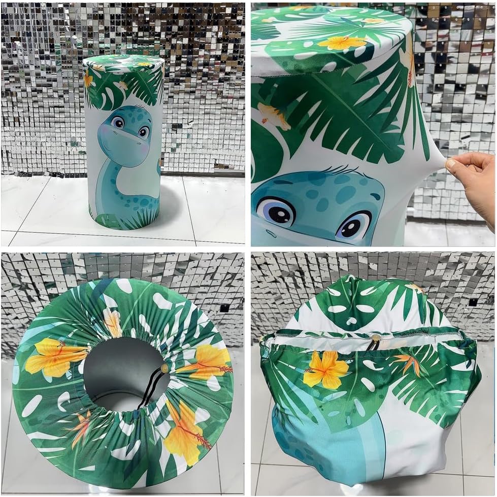 KONPON Blue Dinosaur Cylinder Table Cover for Birthday Decorations
