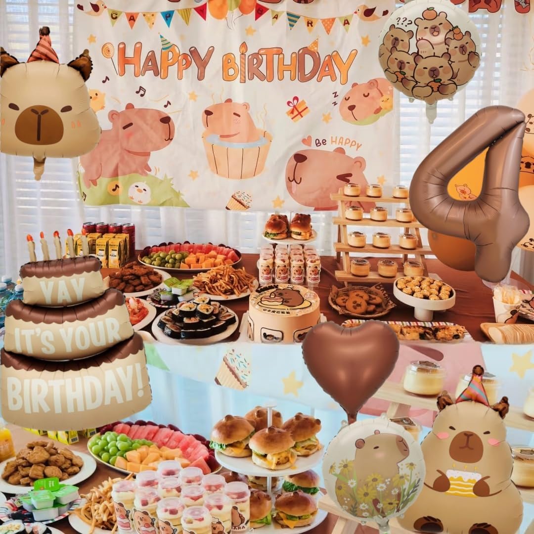 Capybara Birthday Foil Balloon Set - 8 Piece Animal Party Decor