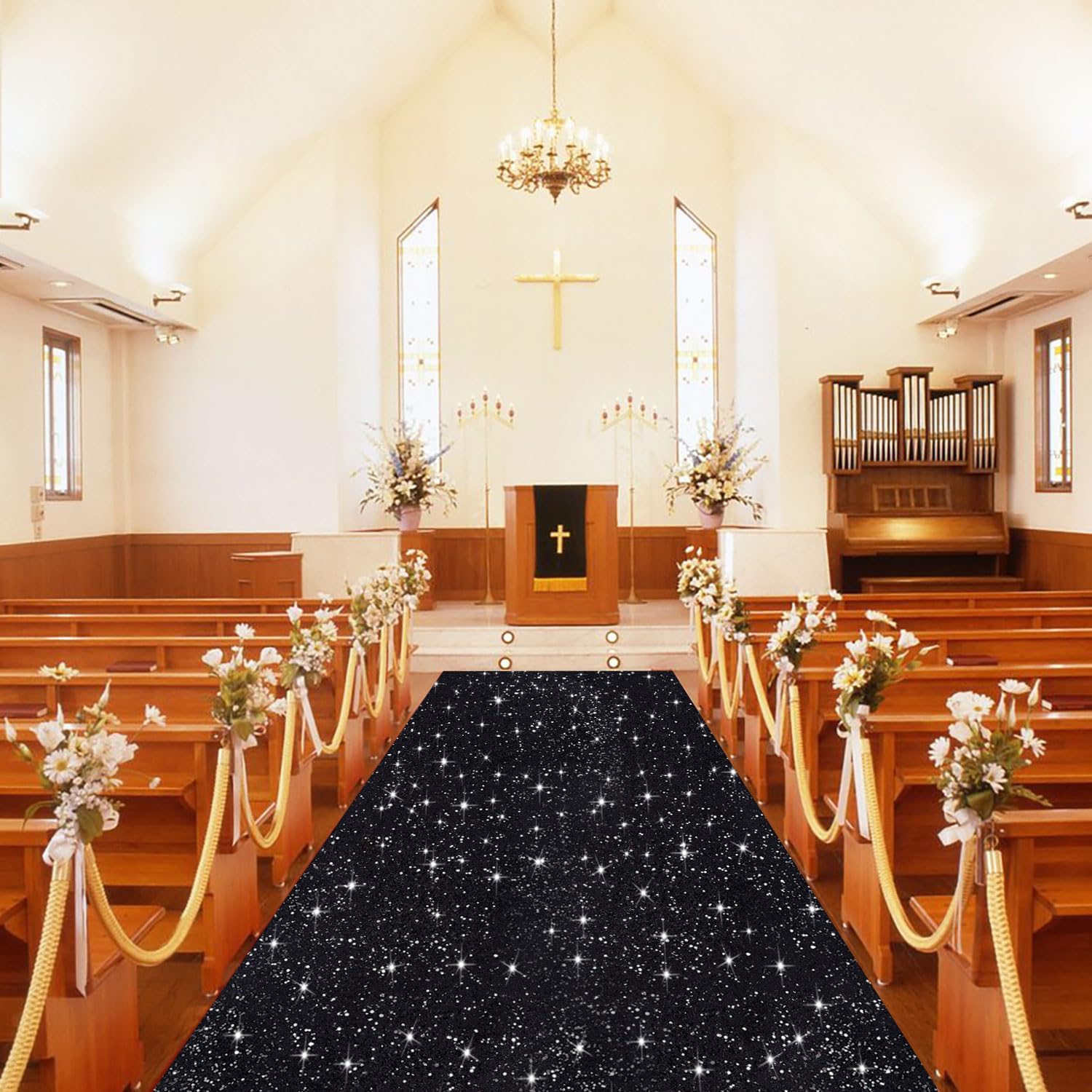 Black Sequin Aisle Runner 4FTx20FT for Weddings and Parties
