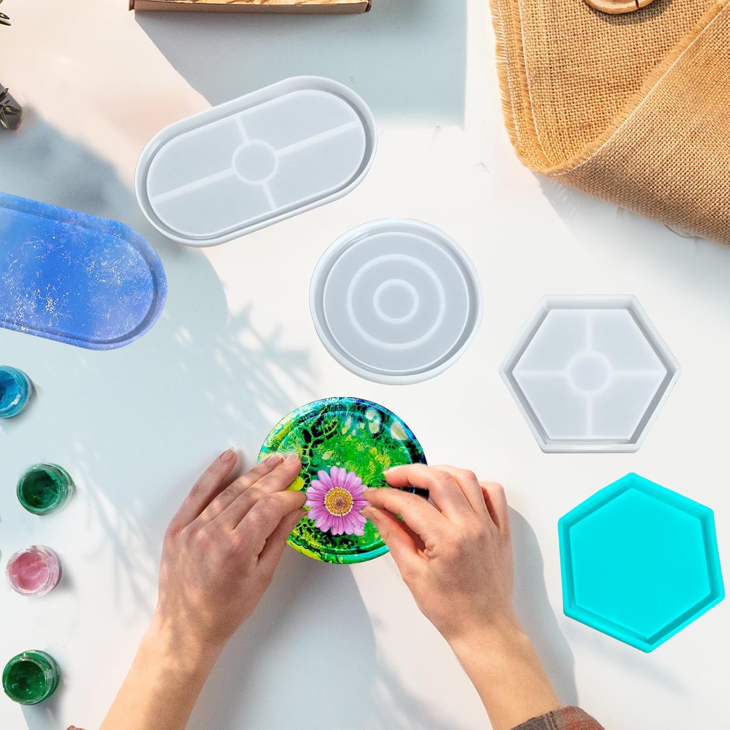 Gabrella 3 Pcs Silicone Resin Mold Set for DIY Coasters and Trays
