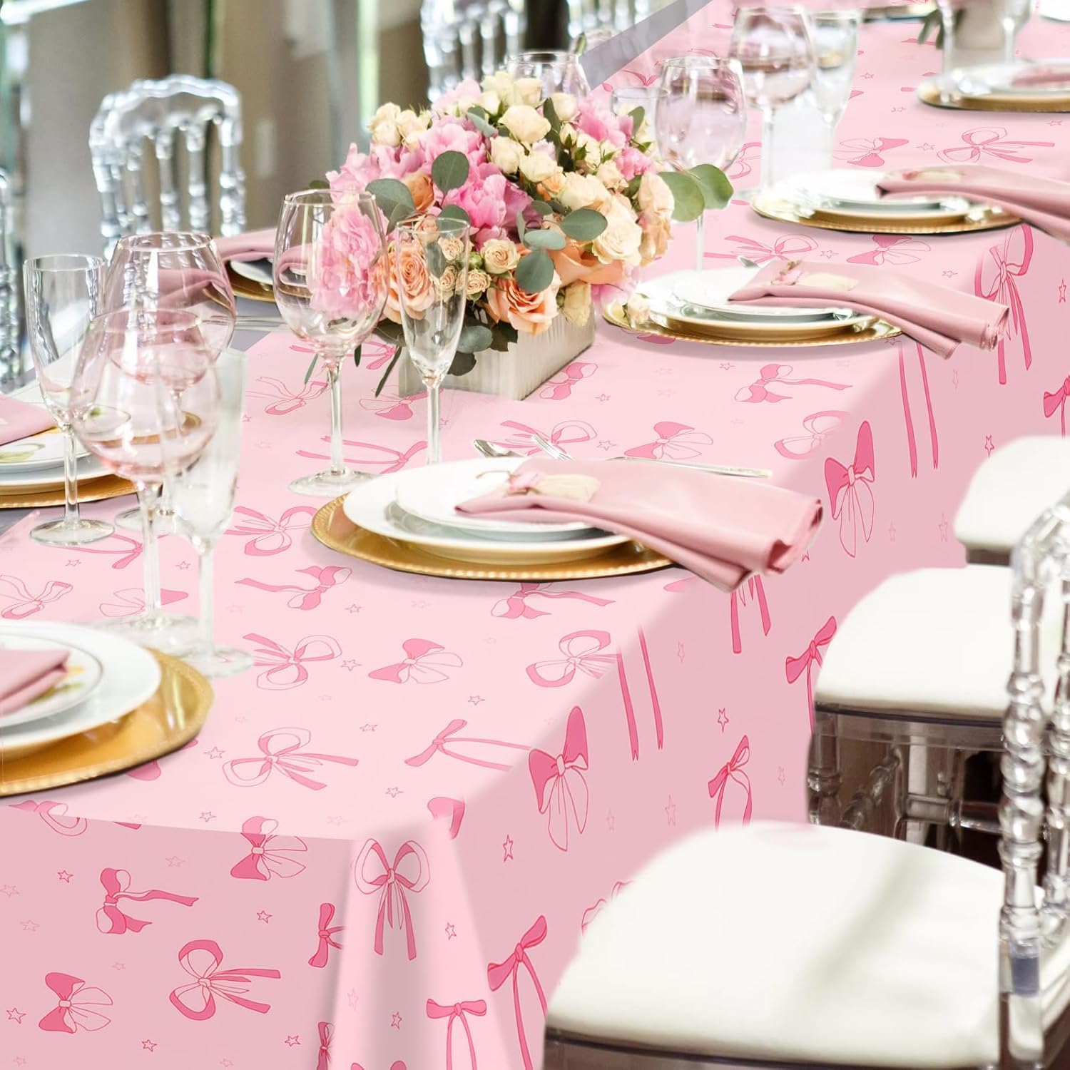 3PCS Bow Themed Tablecloths for Spring Summer Parties