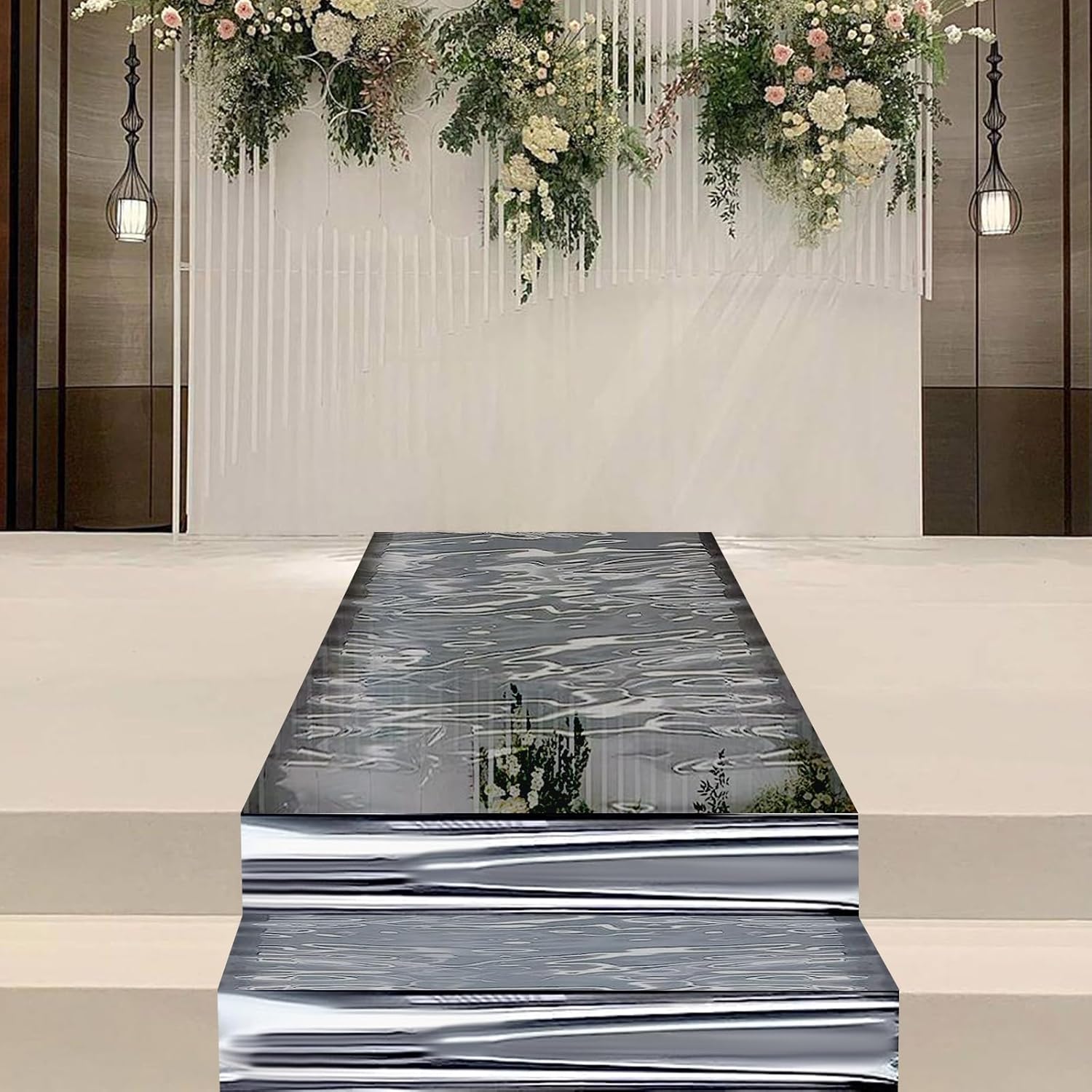 Silver Mirrored Wedding Aisle Runner Carpet 65x3ft